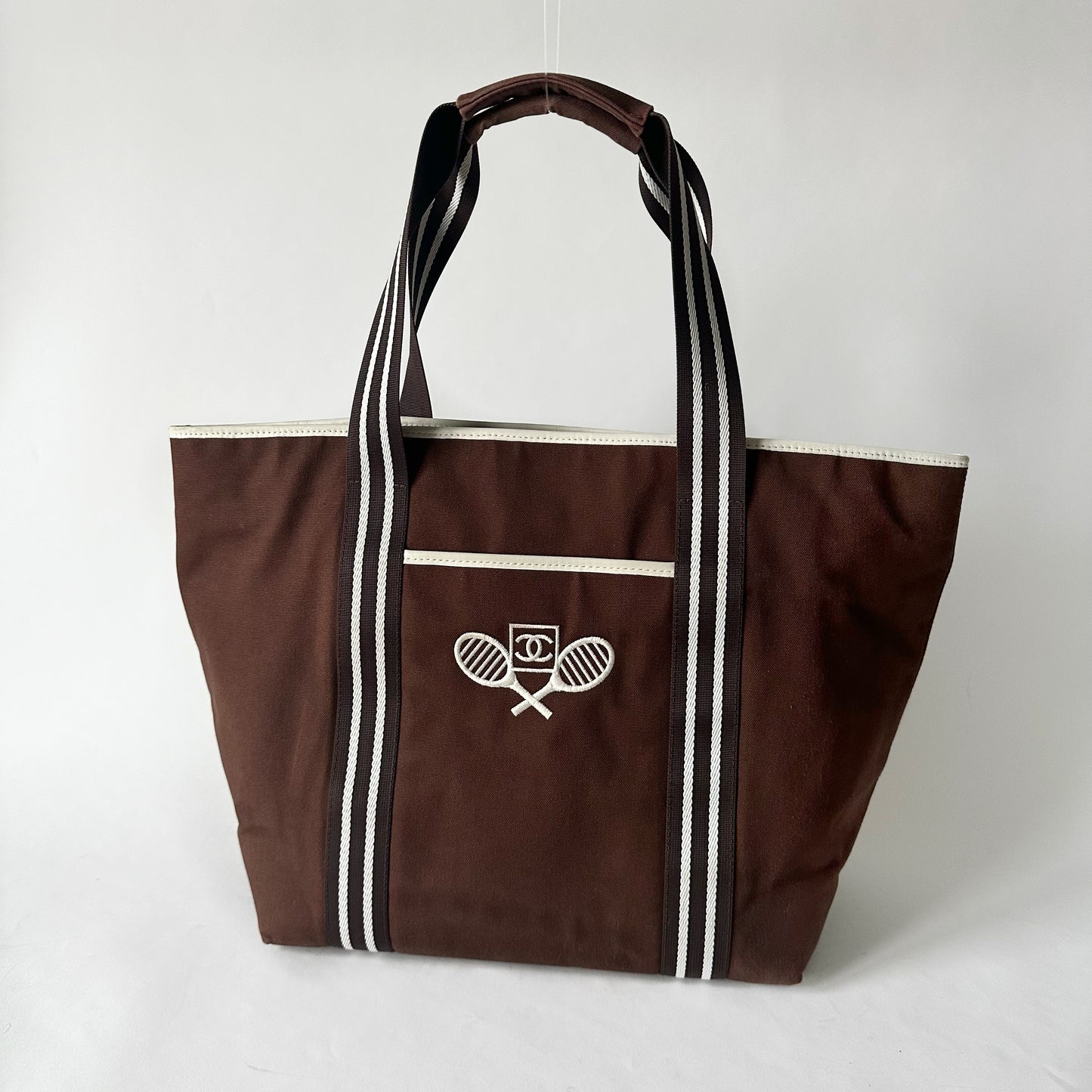 Chanel Brown Canvas Large Tennis Logo Tote