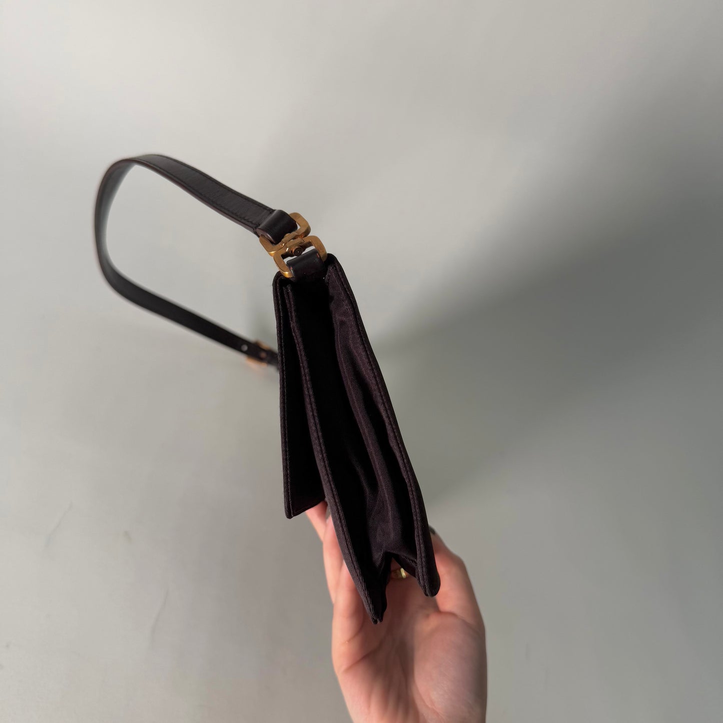 Prada Brown Nylon Gold Hardware Shoulder Bag