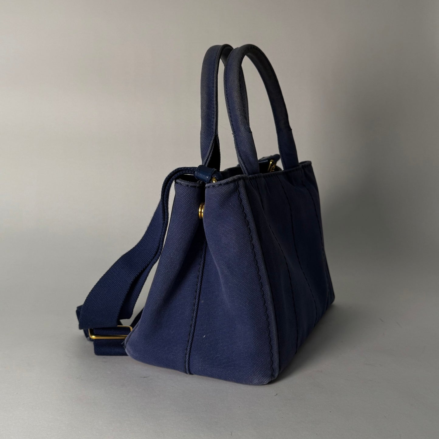 Prada Dark Blue Small Canapa Tote w/ Strap