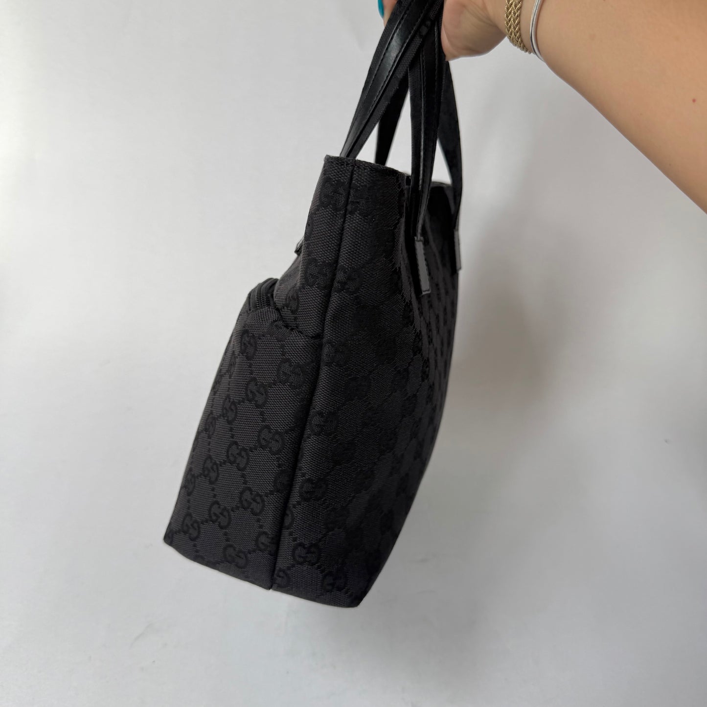 Gucci Black Monogram Double Front Pocket Tote Bag