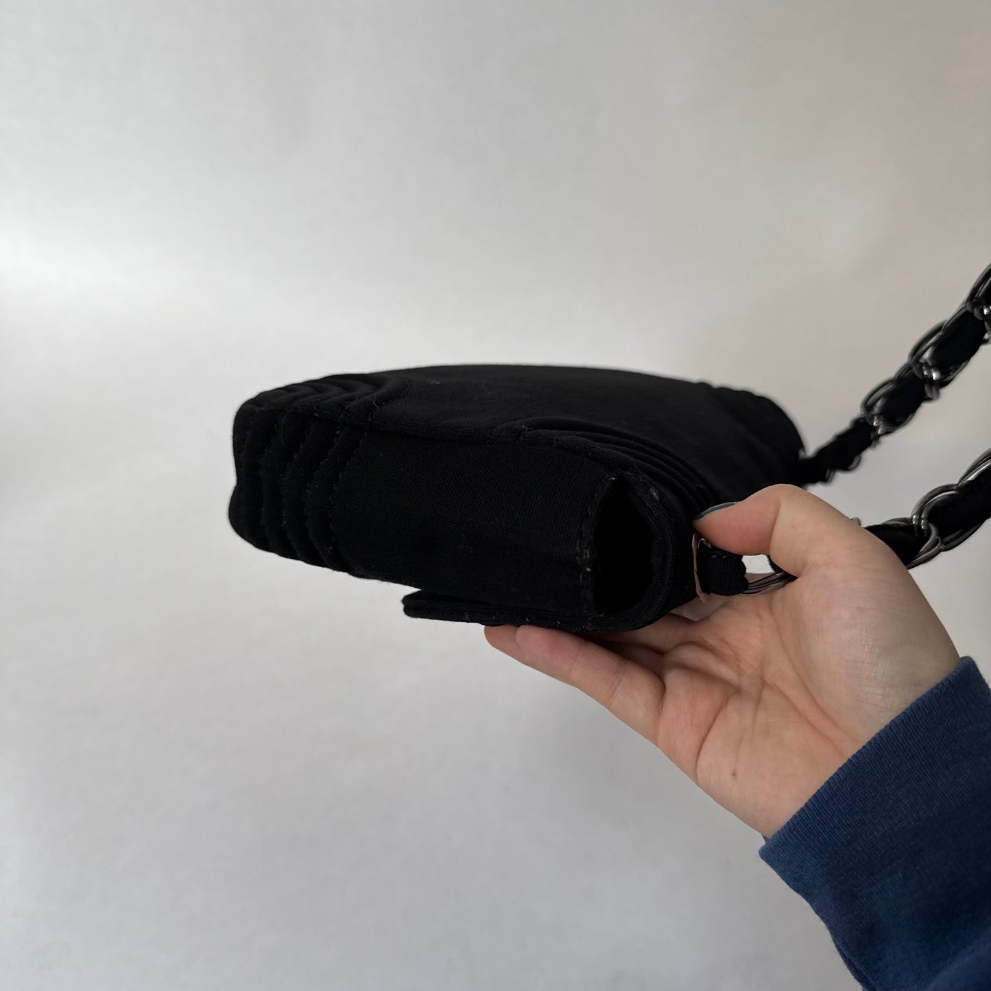 Chanel Black Jersey Chain Shoulder Flap