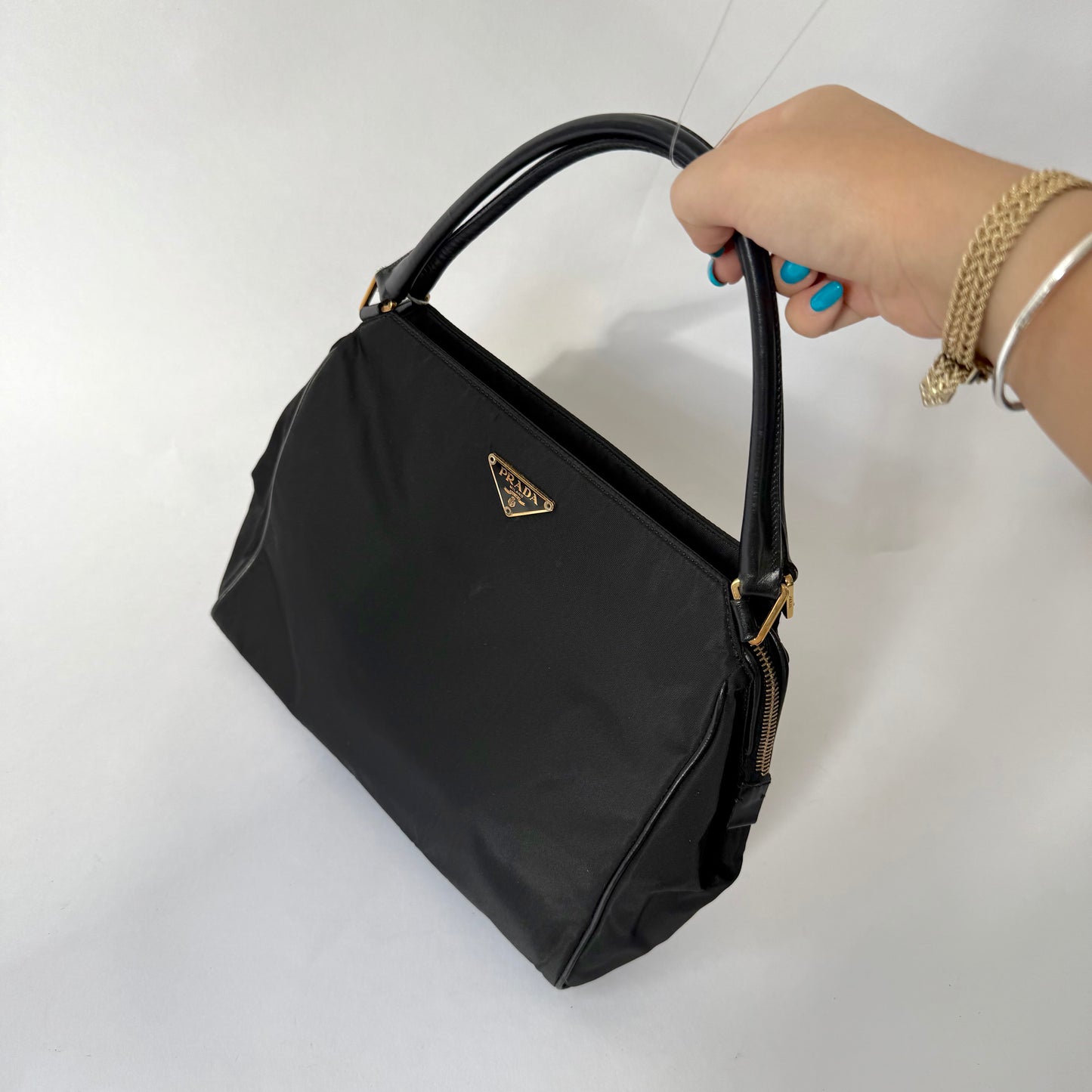 Prada Black Nylon Medium Shoulder Bag w/ Gold Hardware