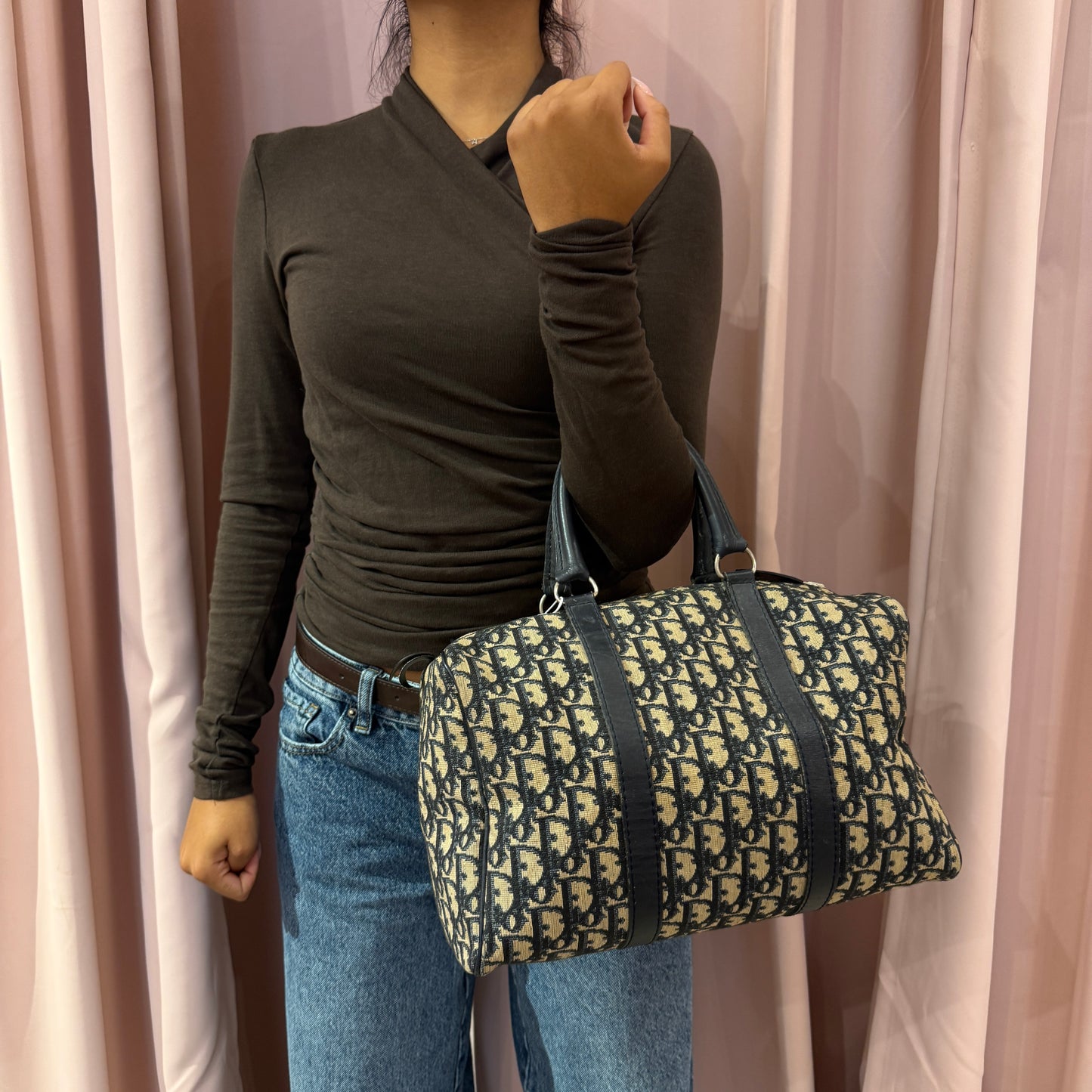 Christian Dior Navy Canvas Boston Top Handle Bag