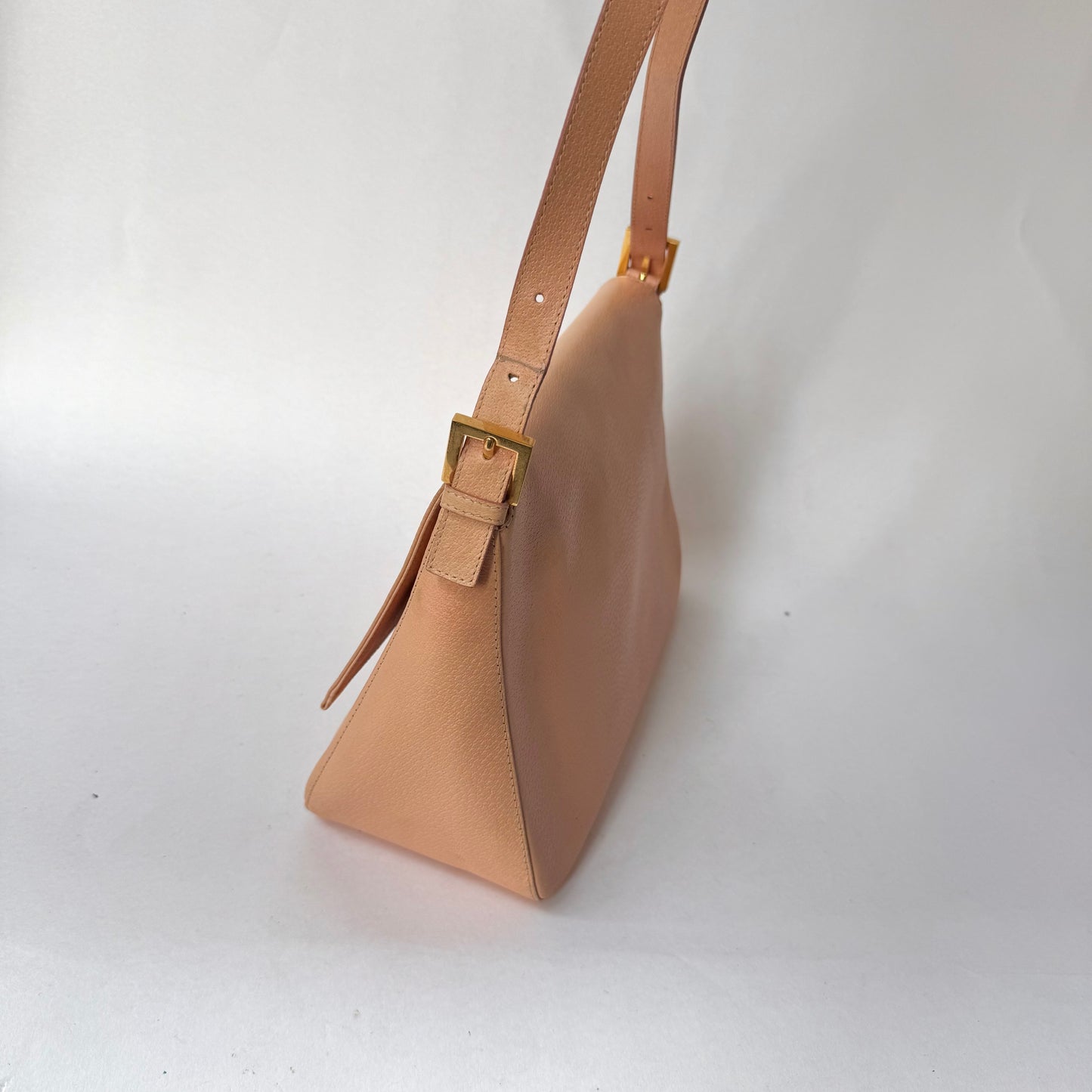 Fendi Peach Pebbled Leather Mama Baguette w/ Stone Plaque