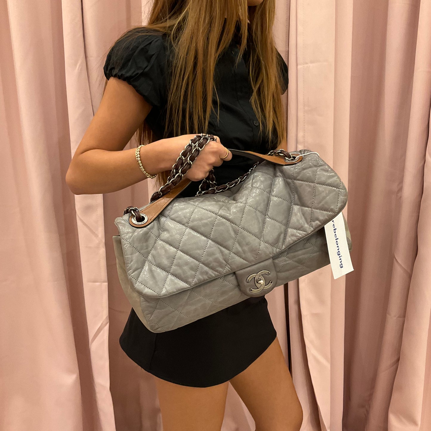 Chanel Jumbo Gray & Brown ‘In The Mix’ Matelasse 2-Way Maxi Flap