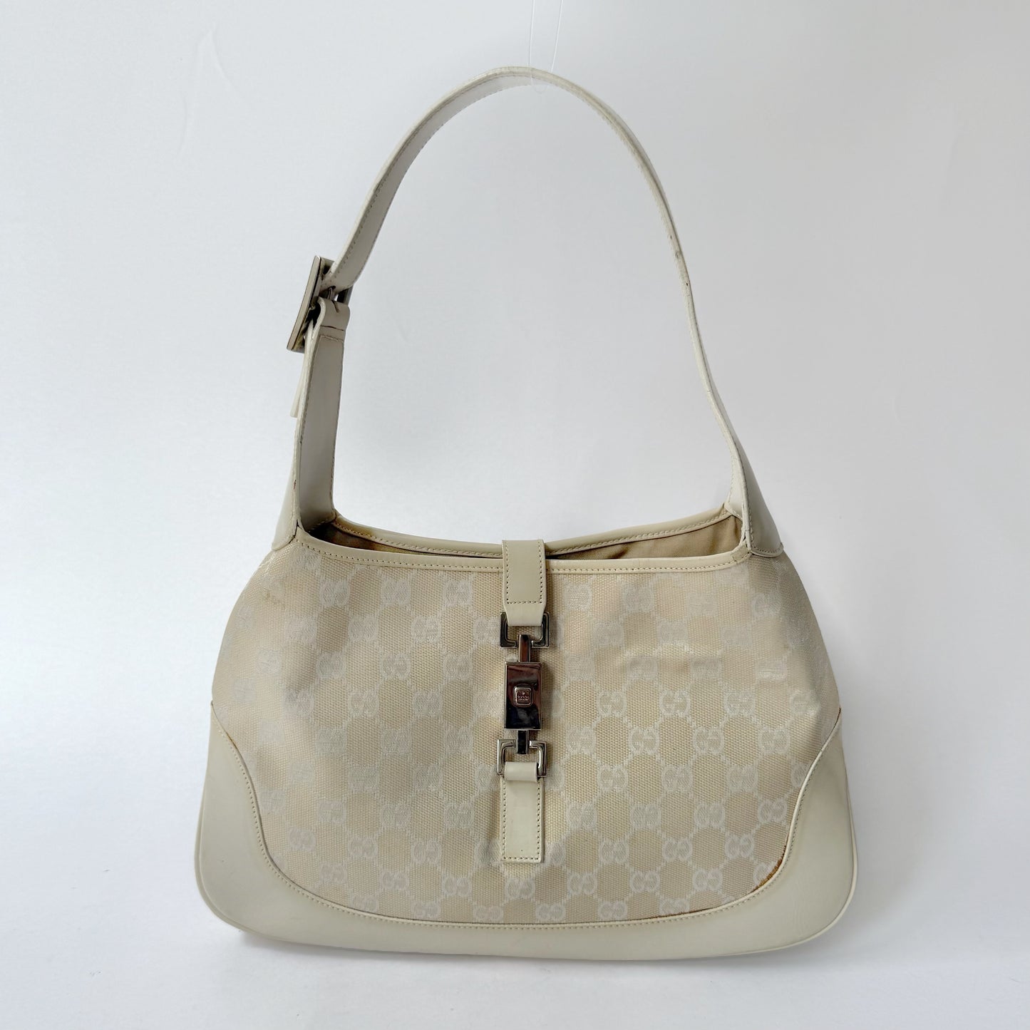Gucci White Monogram Jackie Shoulder Bag