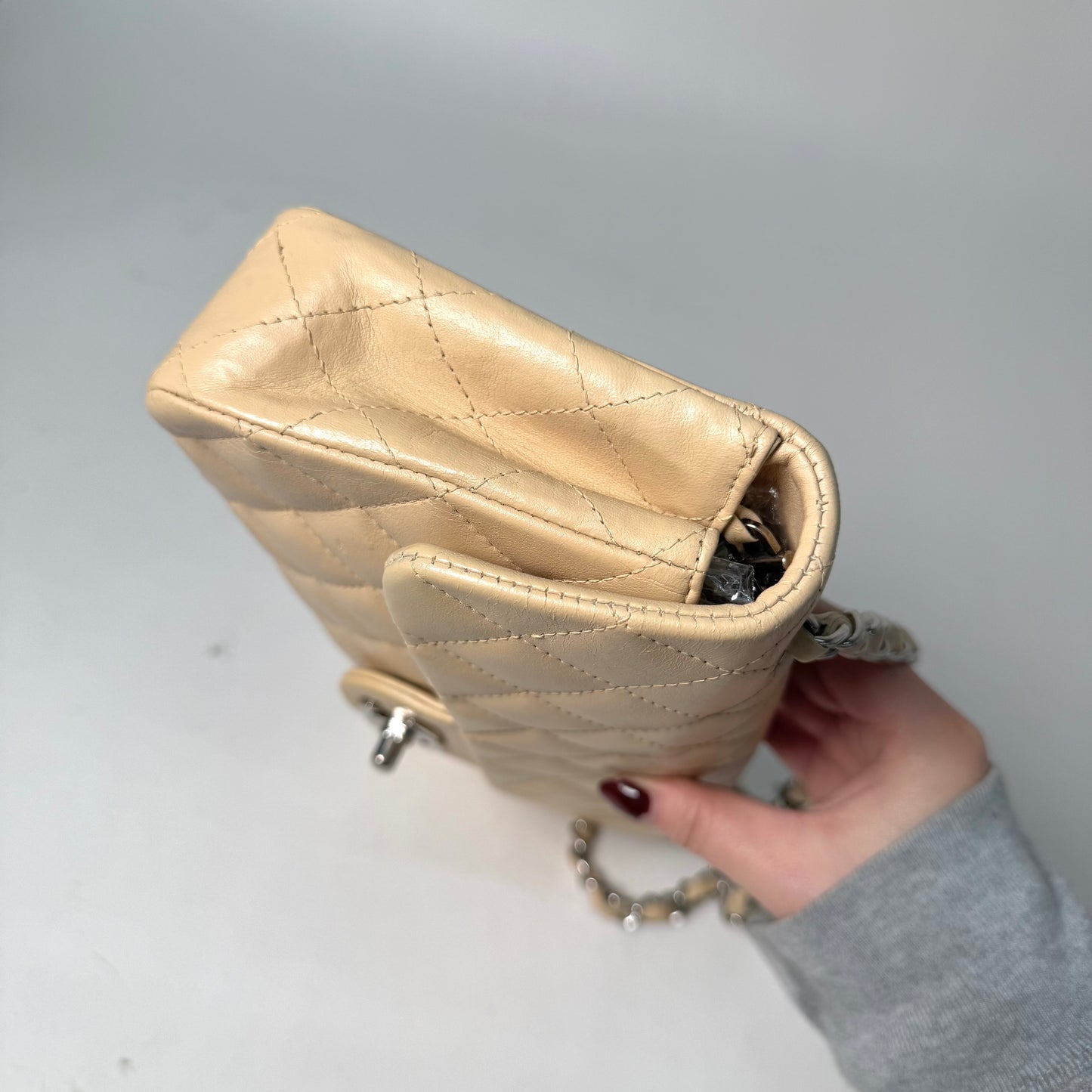 Chanel Cream Lambskin E/W Flap Bag