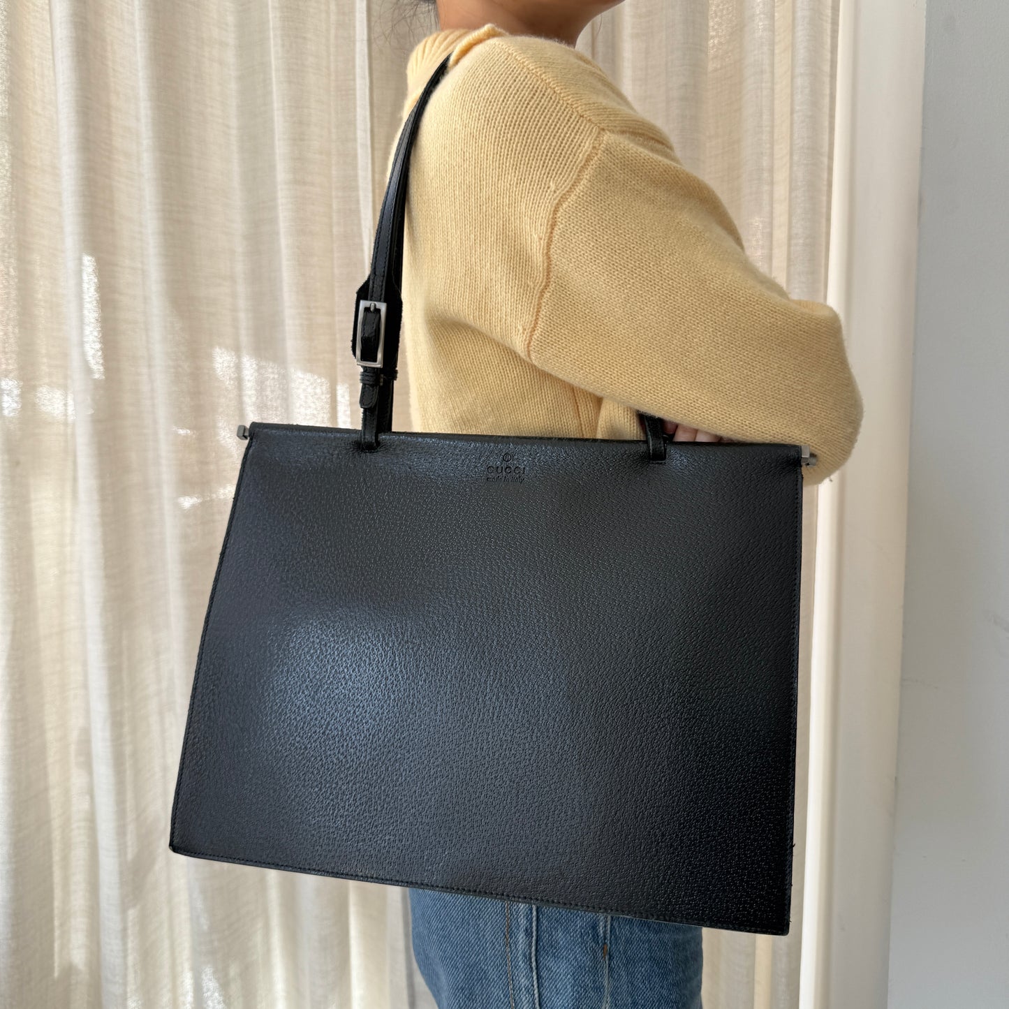 Gucci Black Pebbled Leather Tote Shoulder Bag