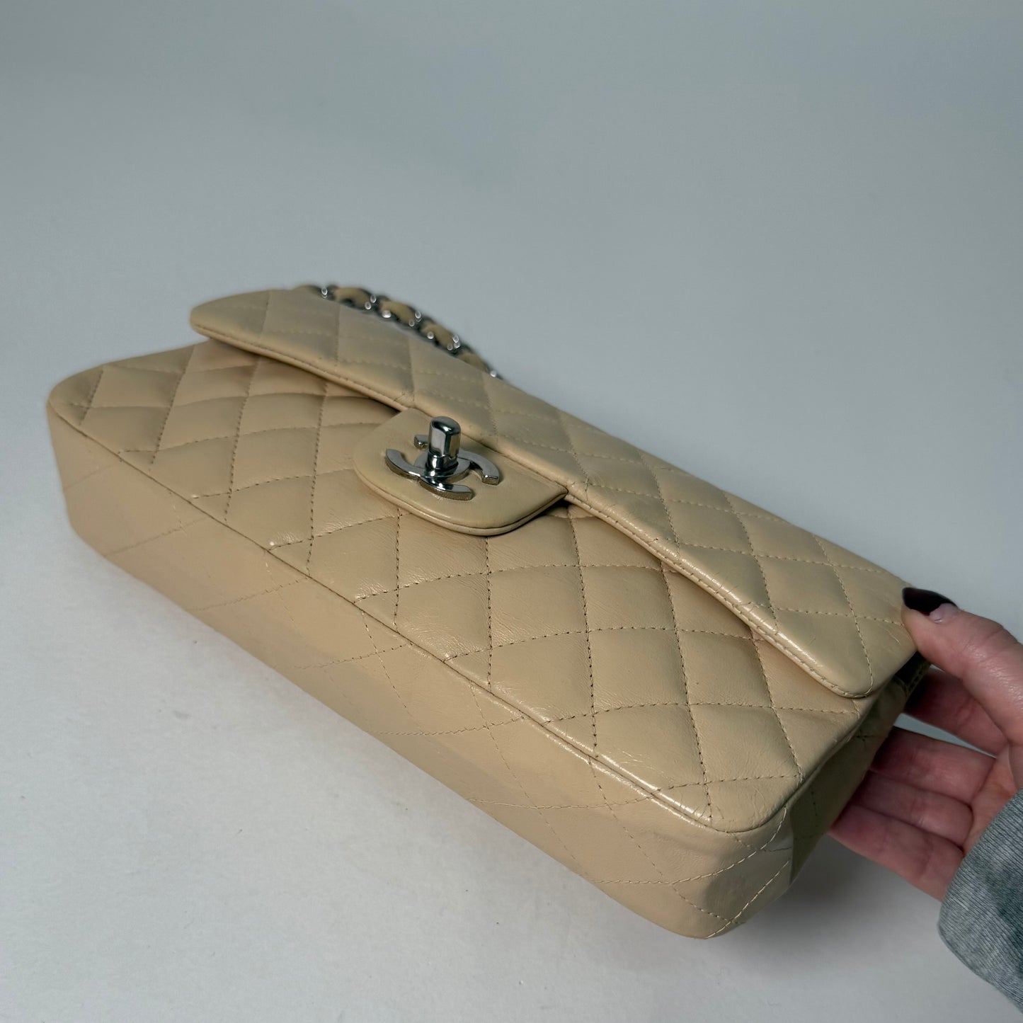 Chanel Cream Lambskin E/W Flap Bag