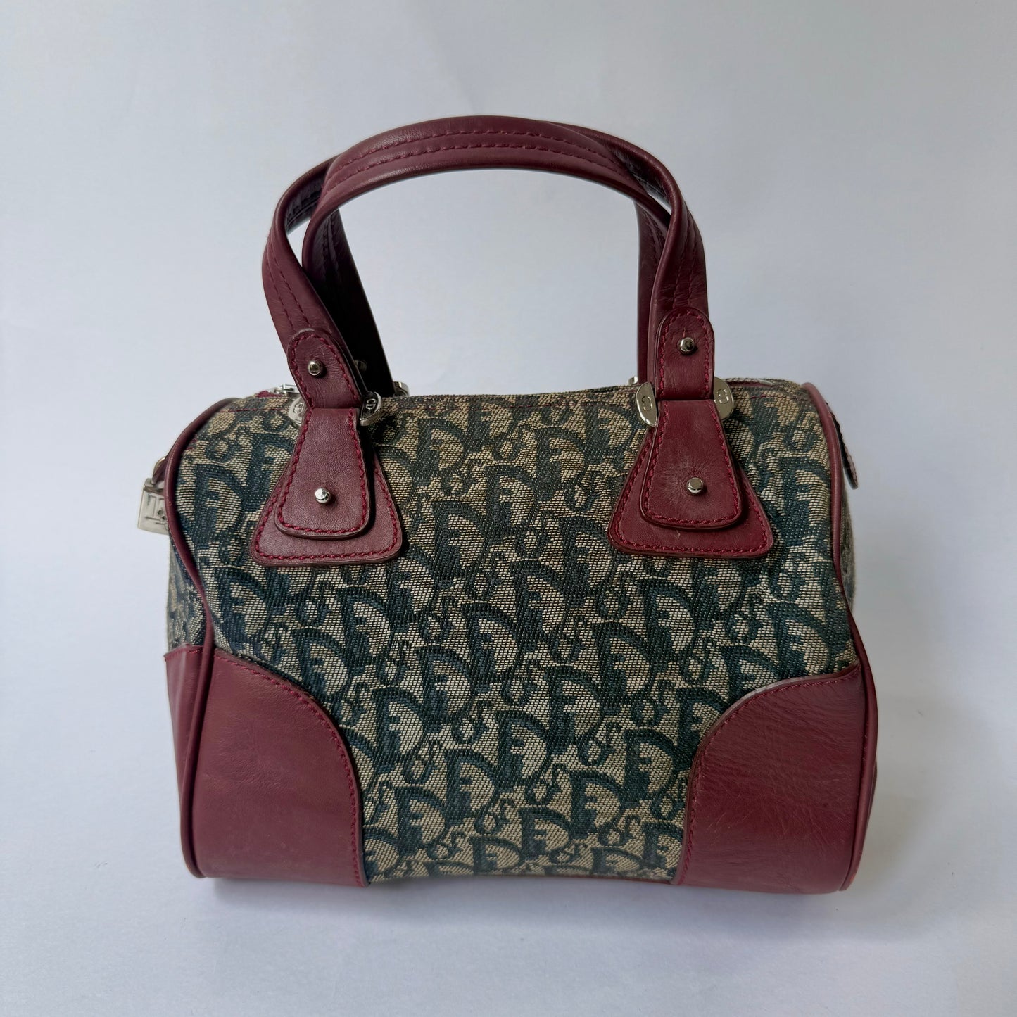 Christian Dior Trotter Burgundy Trim Boston Bag