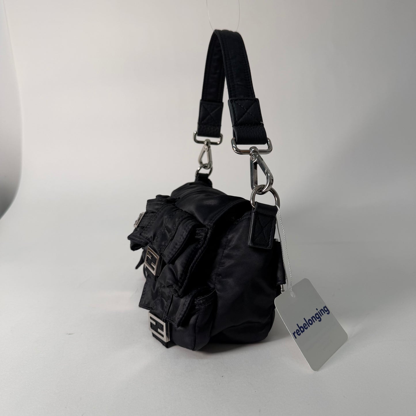 Fendi AW22 Multi Pocket Black Nylon Baguette