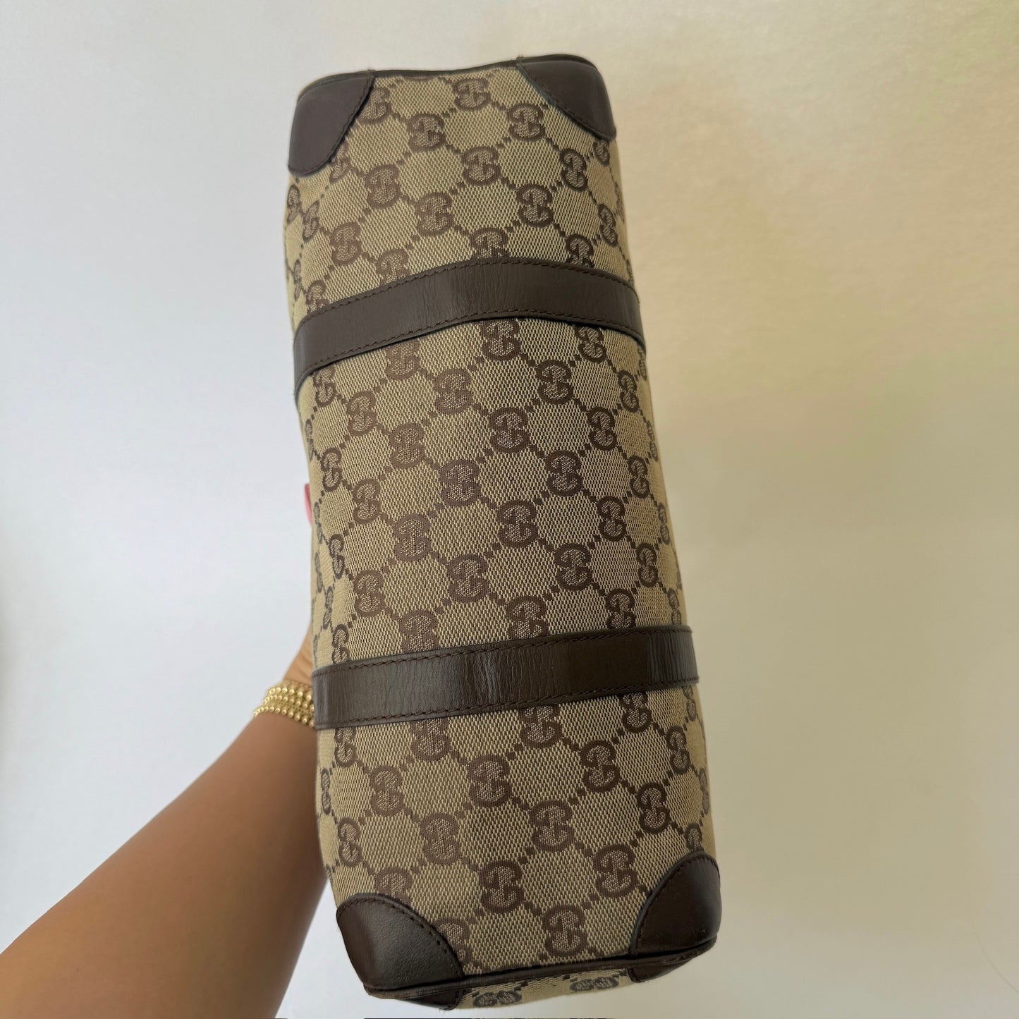Gucci Brown Canvas Monogram Boston Bag