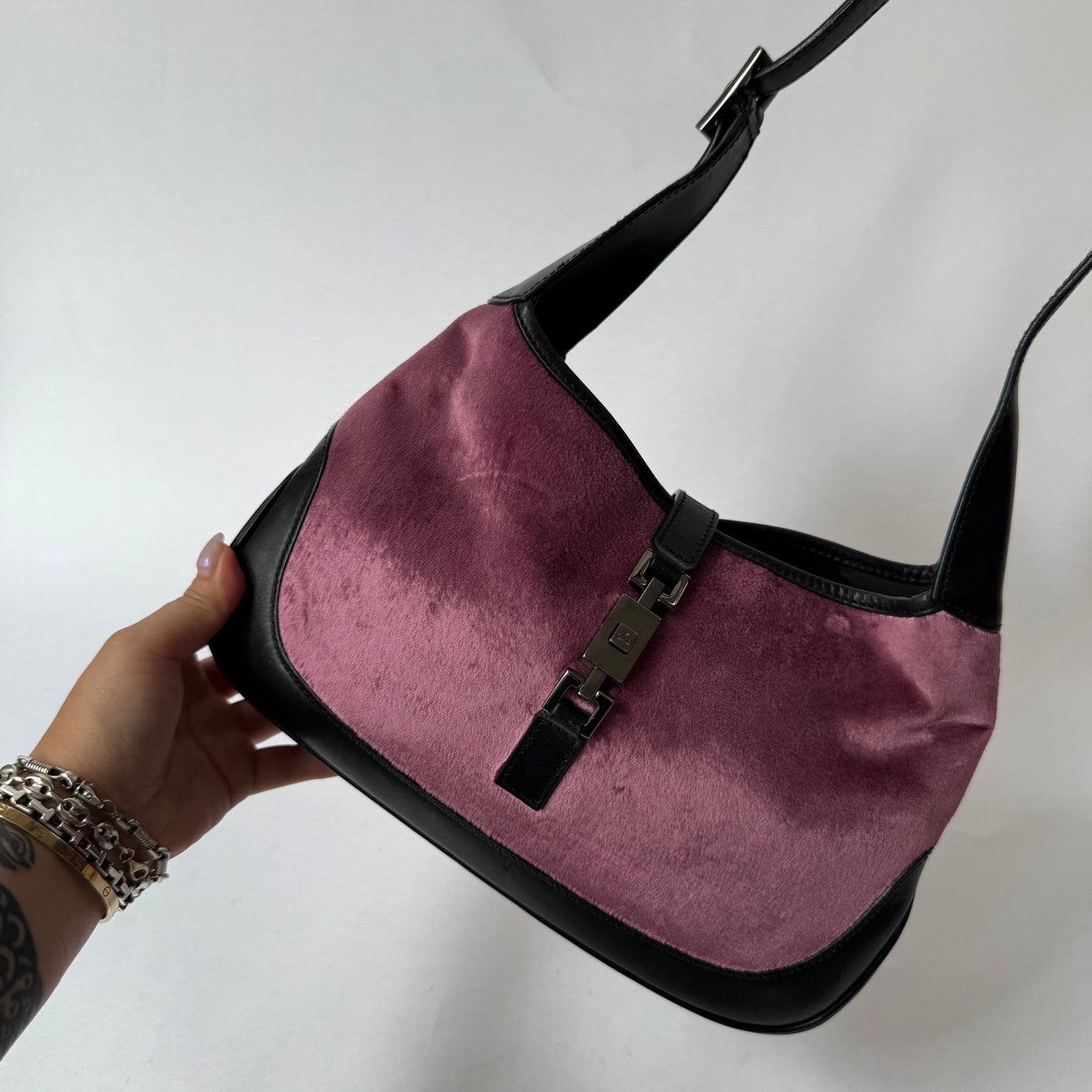 Gucci Pink Velour Small Jackie Shoulder Bag