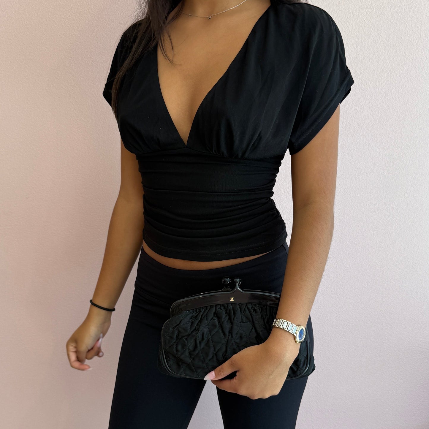 Chanel Black Nylon Quilted Kiss Lock Chain Shoulder Bag GHW