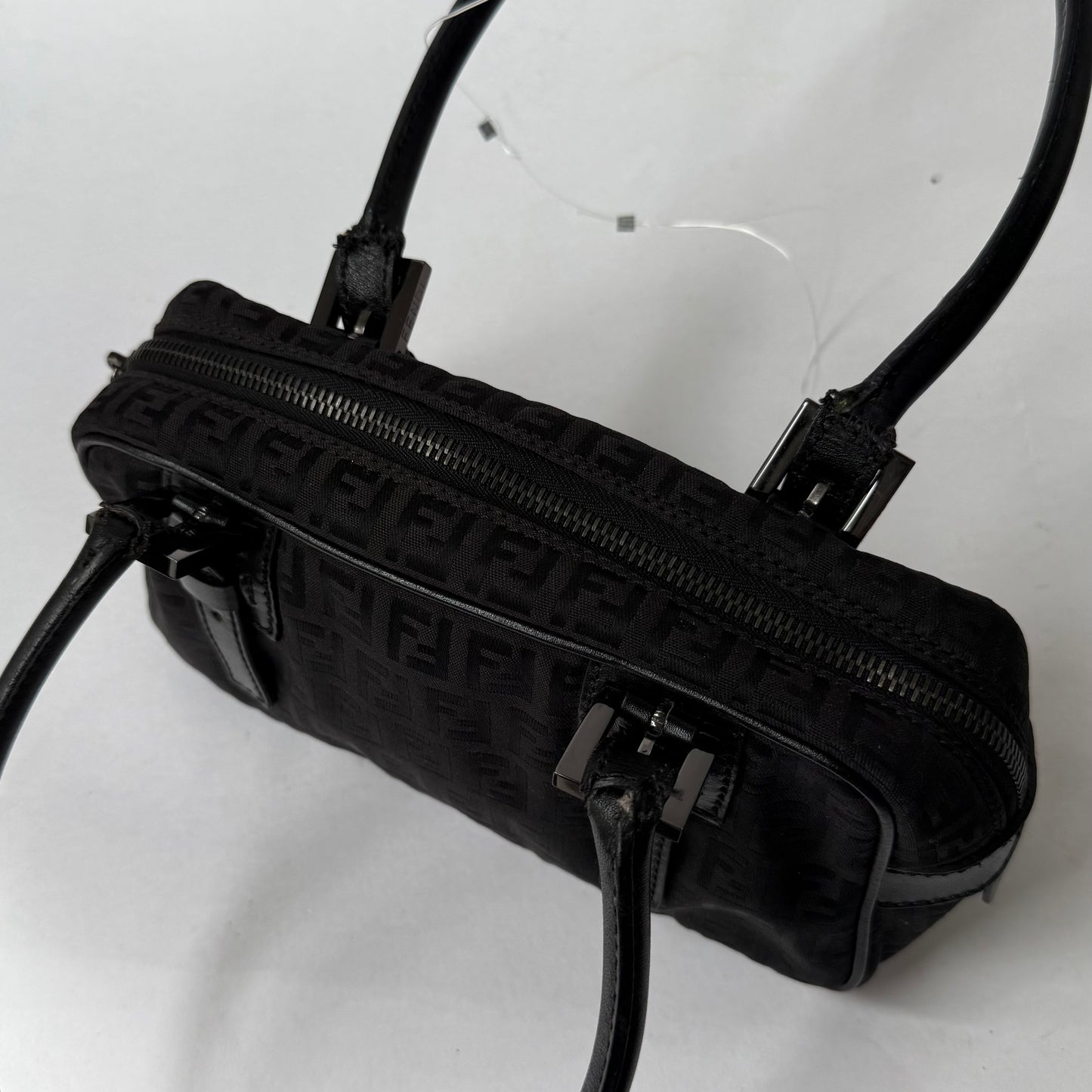 Fendi Black Zucchino Canvas Small Boston Bag