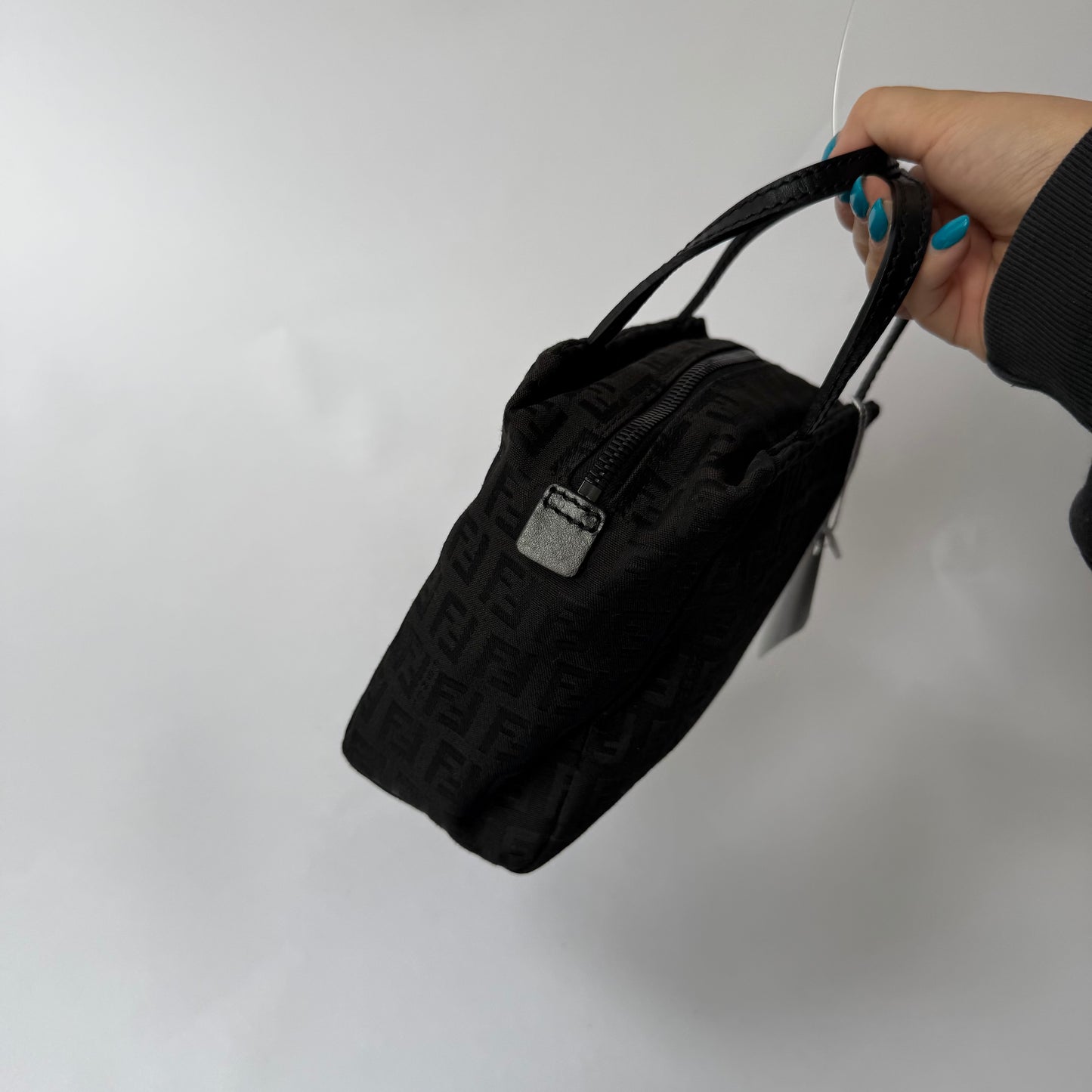 Fendi Black Zucchino Monogram Mini Nylon Top Handle Tote
