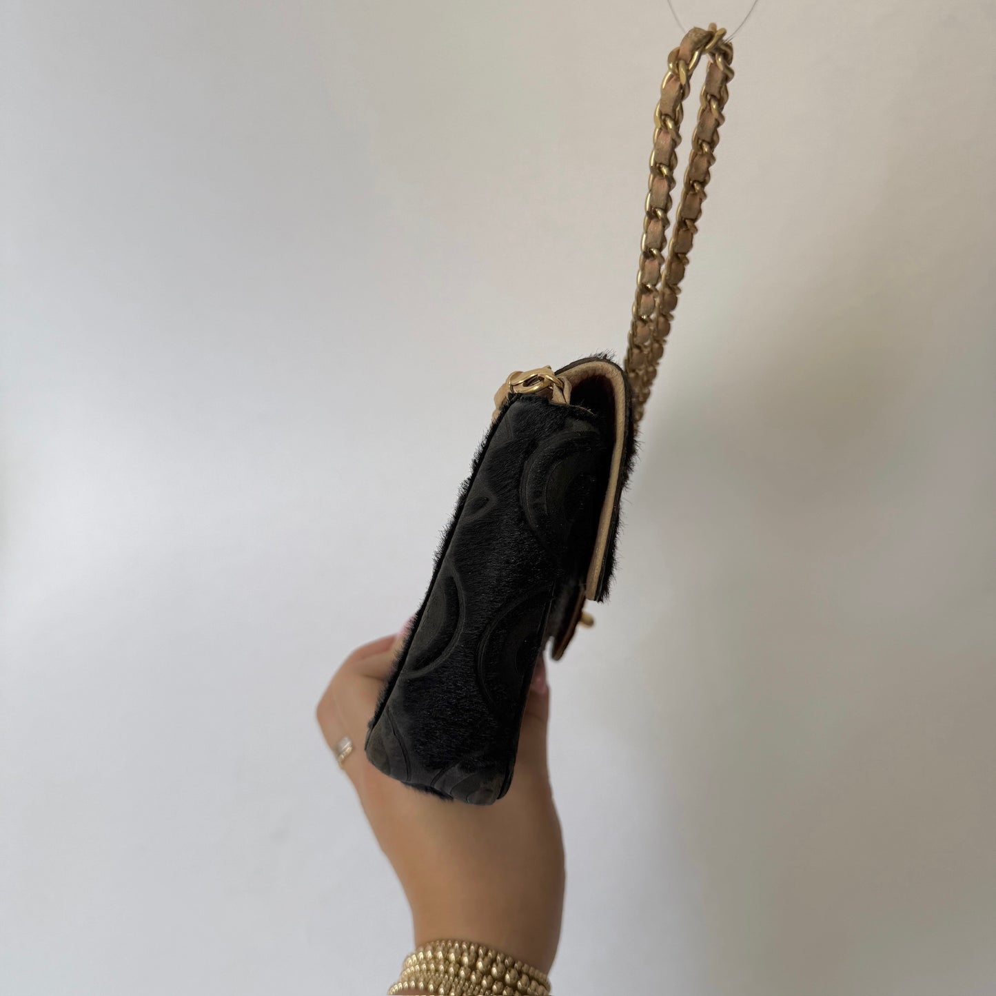 Chanel Black Pony Hair Coco Monogram East/West Flap