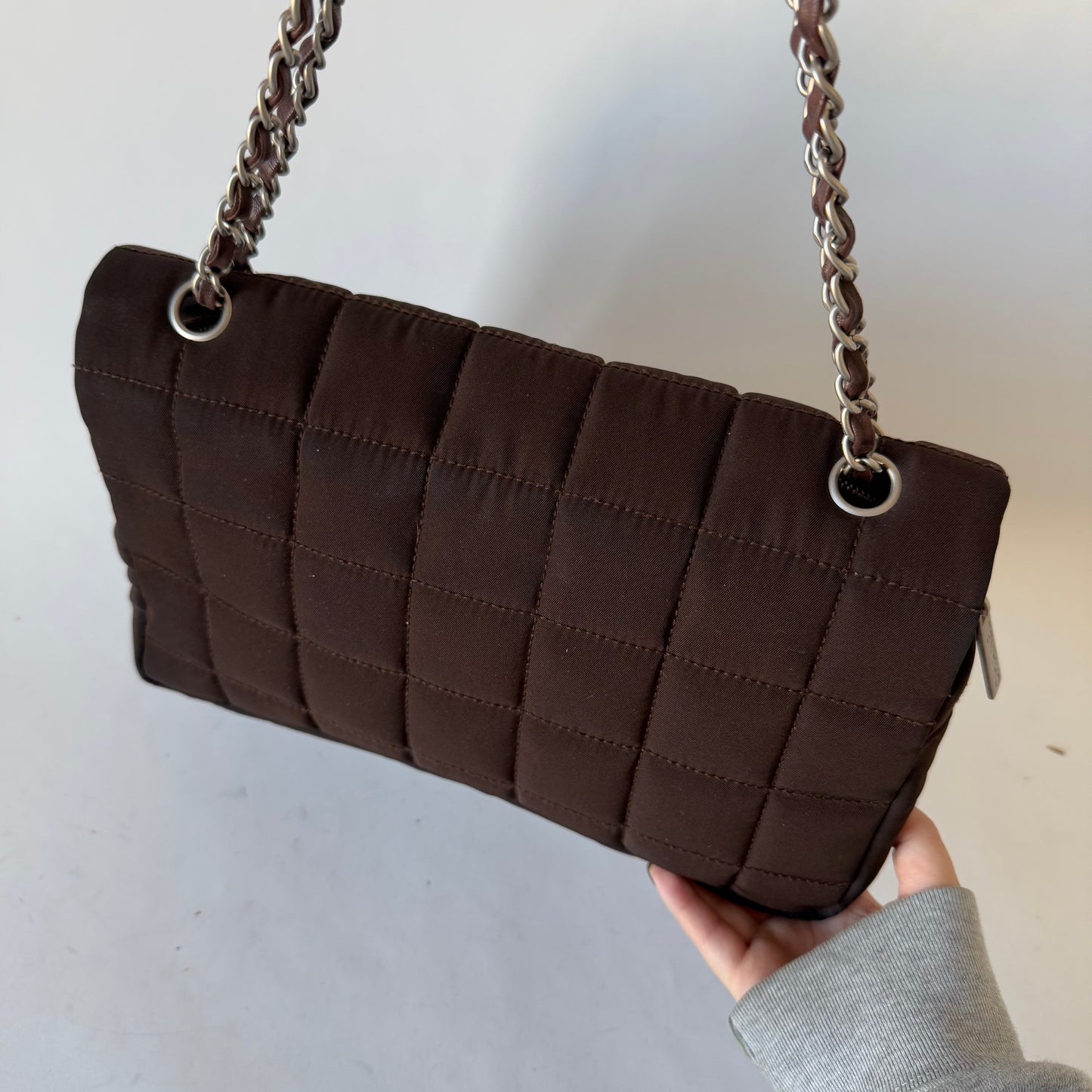 Chanel Brown Nylon Chocolate Bar Puffy Flap Bag