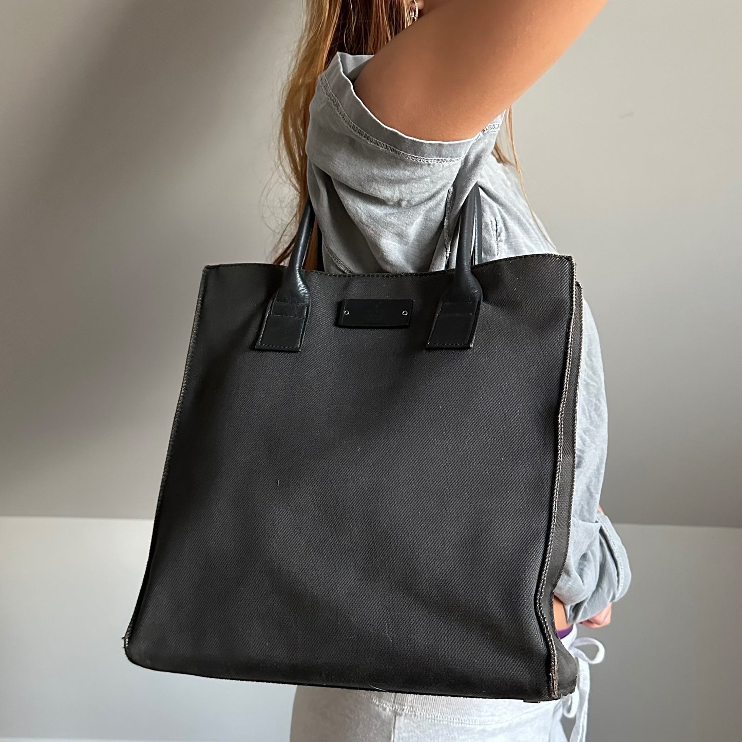 Gucci Black Denim Work Shoulder Tote Bag