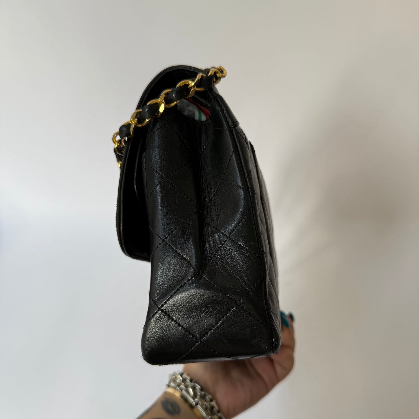 Chanel 1986 Black Lambskin Two-Tone Vintage Double Flap Bag