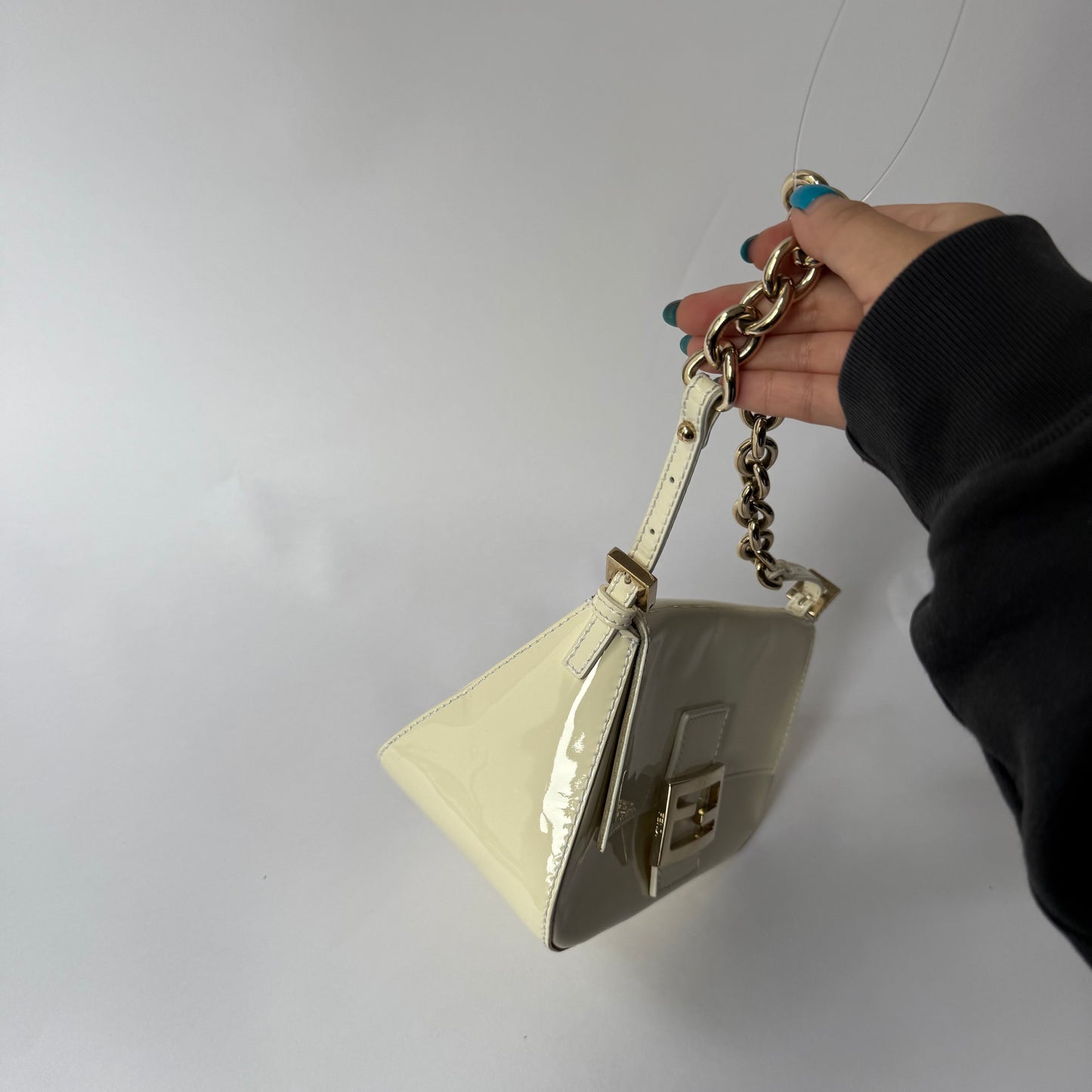 Fendi Cream Patent Leather Mini Mama Baguette w/ Chain Strap