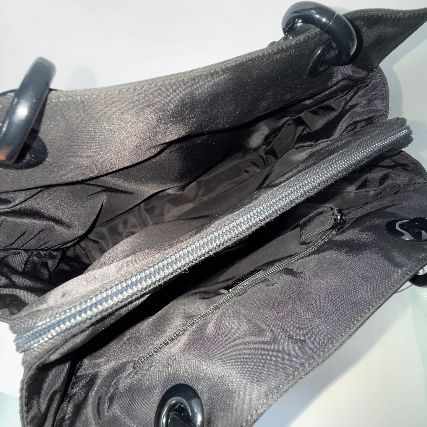 Prada Black Nylon Black Acrylic Handle Tote Bag