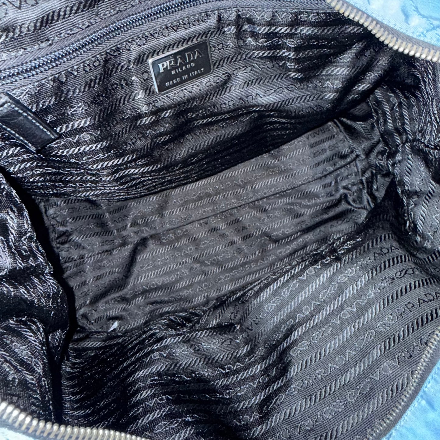 Prada Blue Nylon Woven Long Strap Shoulder Bag