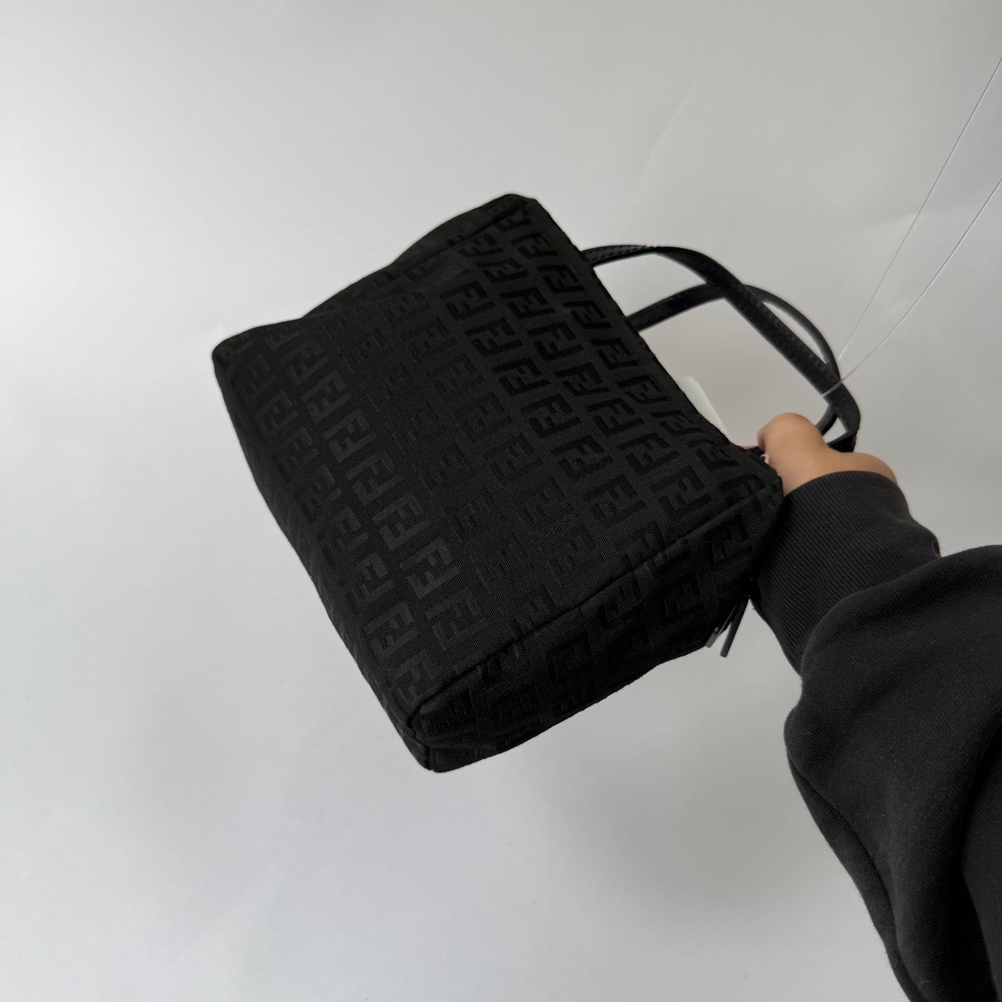 Fendi Black Zucchino Monogram Mini Nylon Top Handle Tote