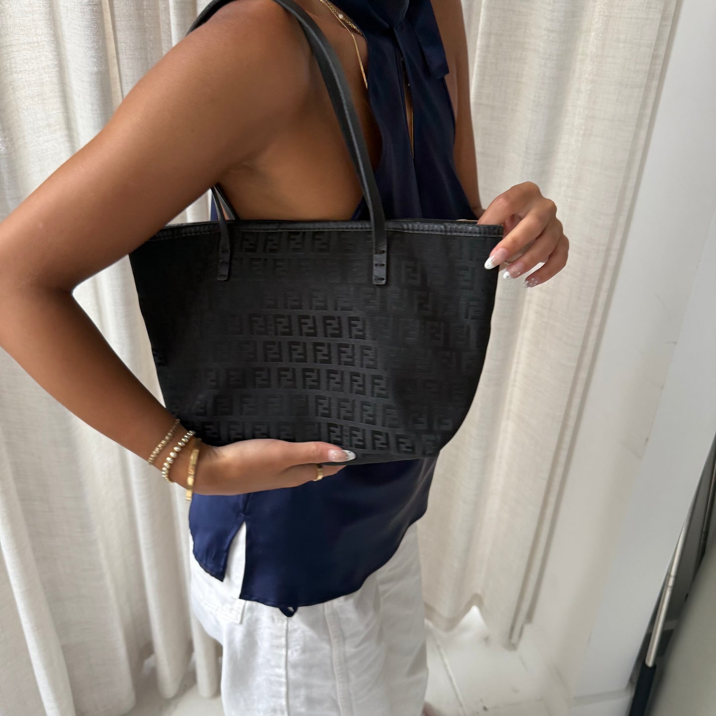 Fendi Black Zucchino Canvas Small Tote Bag