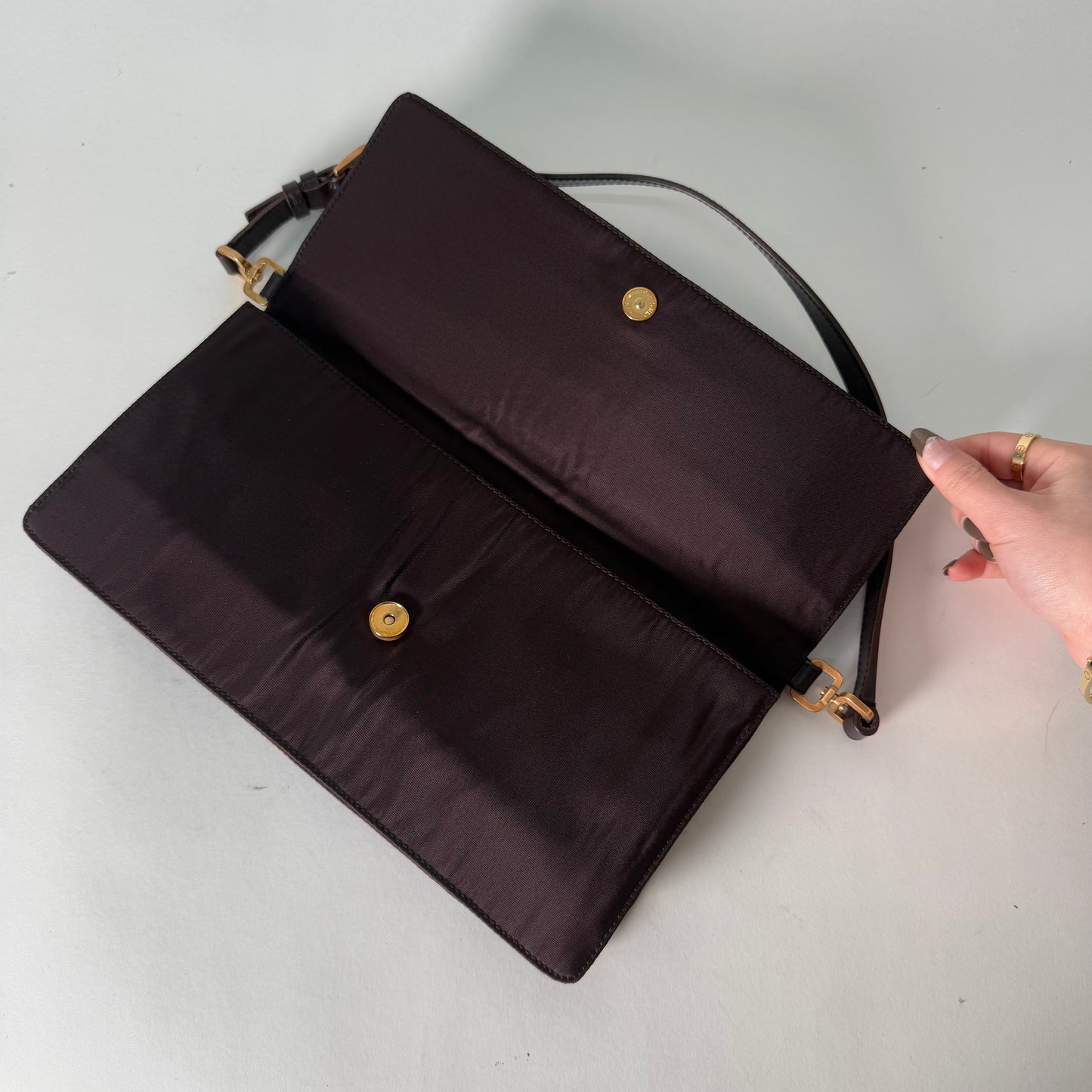 Prada Brown Nylon Gold Hardware Shoulder Bag