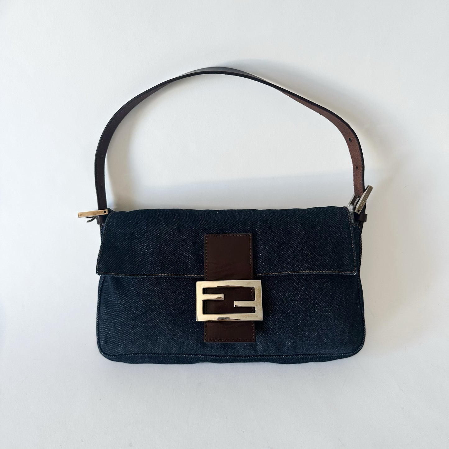 Fendi Denim Classic Baguette Shoulder Bag