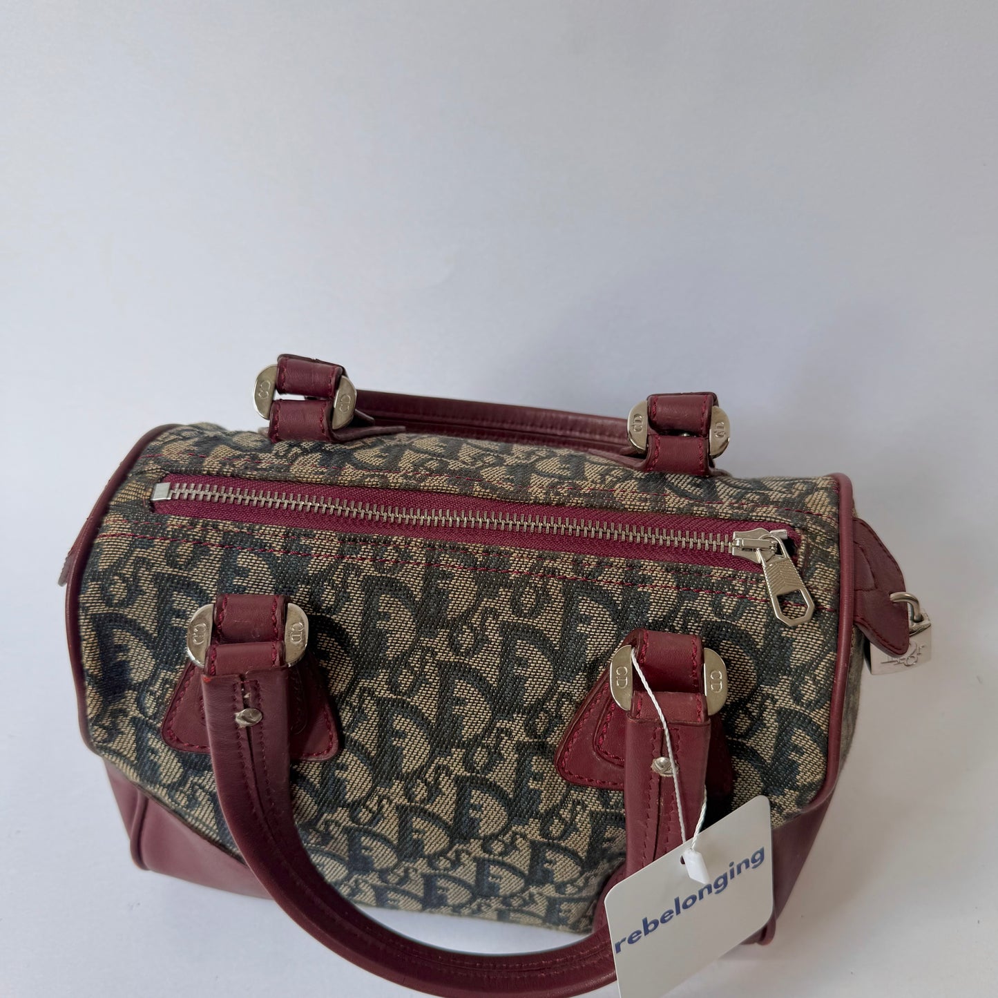 Christian Dior Trotter Burgundy Trim Boston Bag