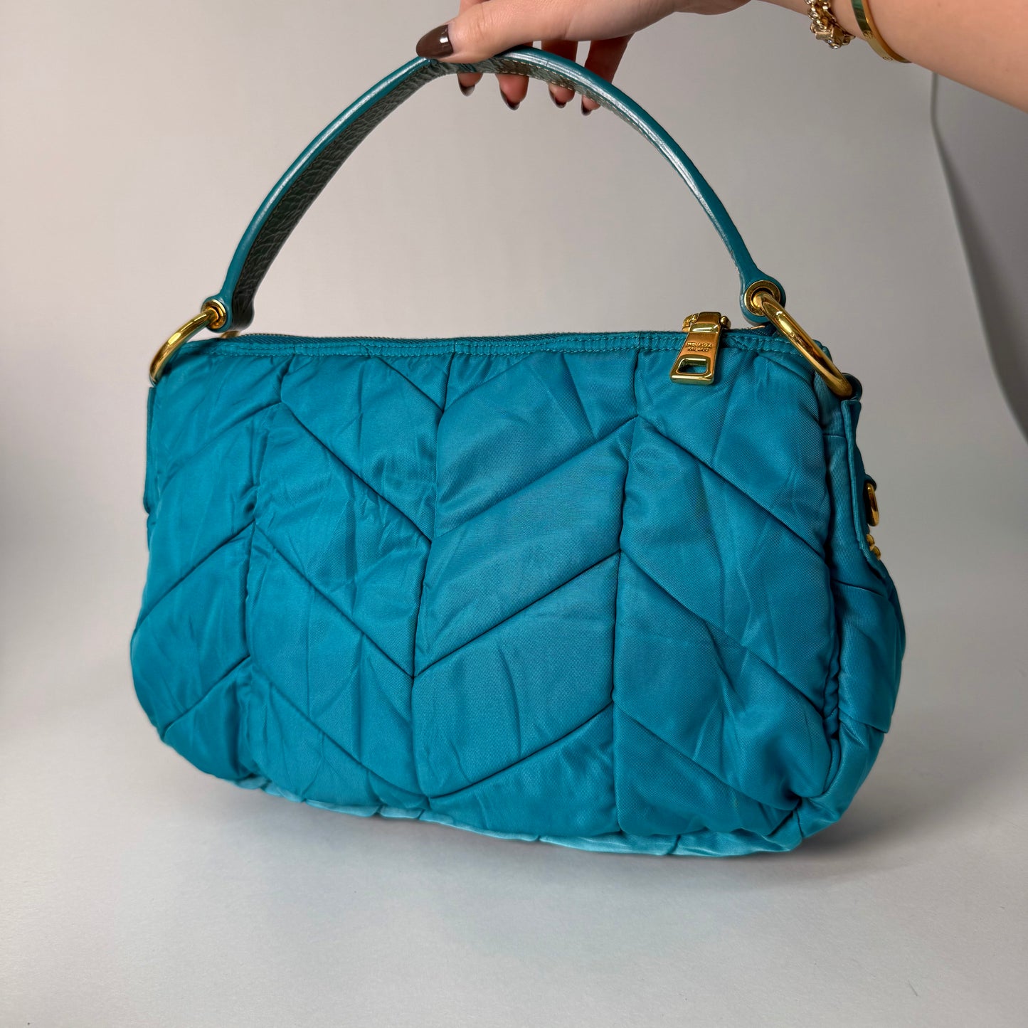 Prada Teal Nylon Puffy Top Handle Bag