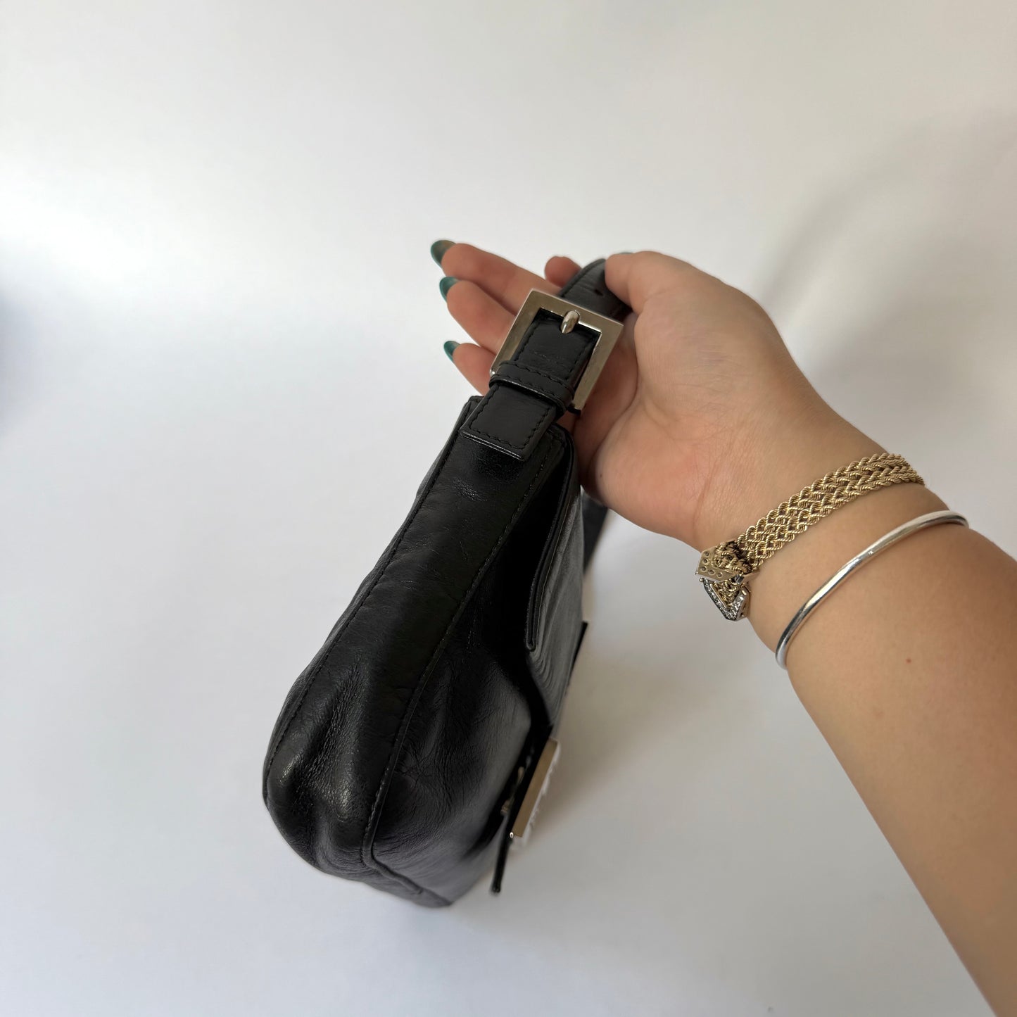 Fendi Black Leather Baguette Shoulder Bag