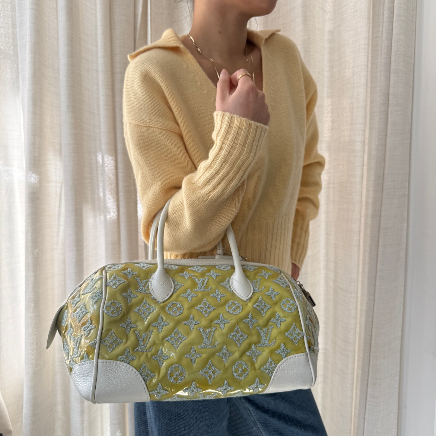 Louis Vuitton 2012 Yellow Patent Leather Monogram Booklet Speedy