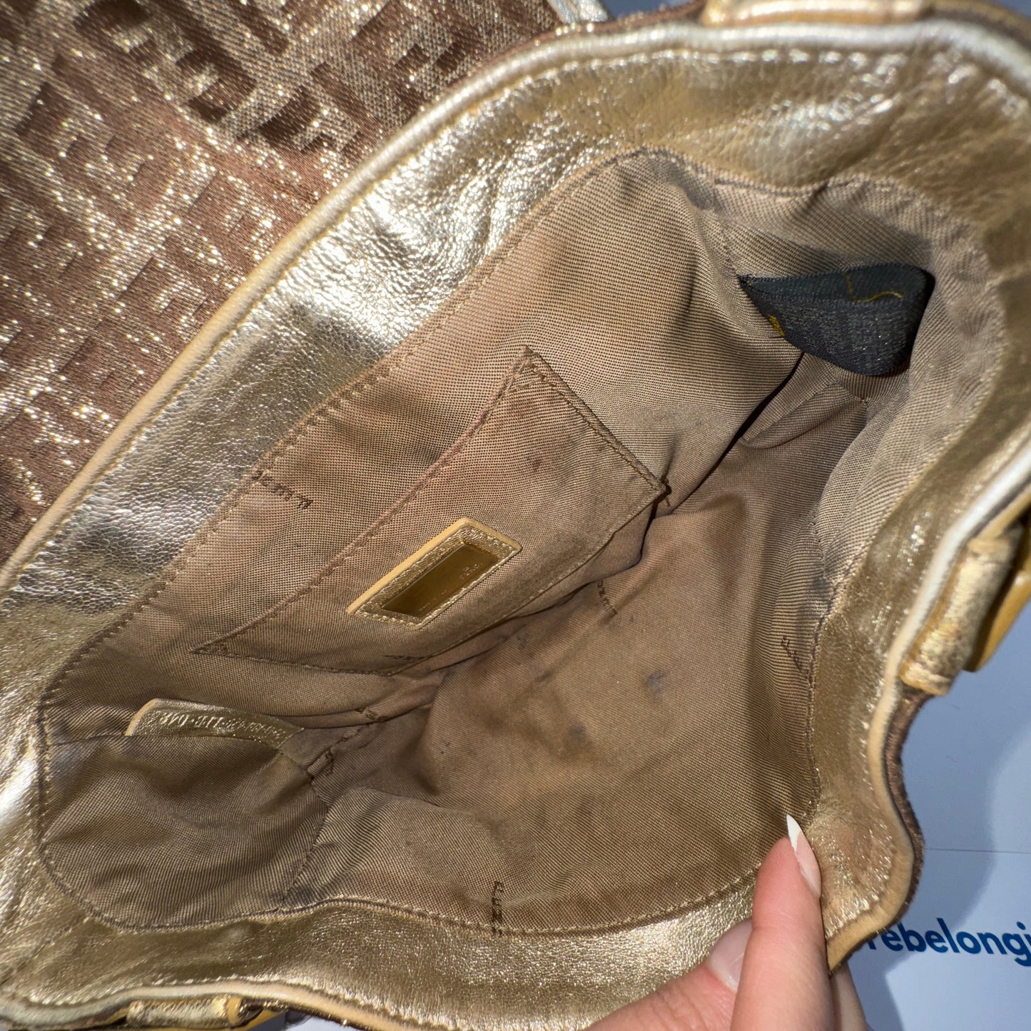 Fendi Gold Metallic Zucchino Canvas Pochette