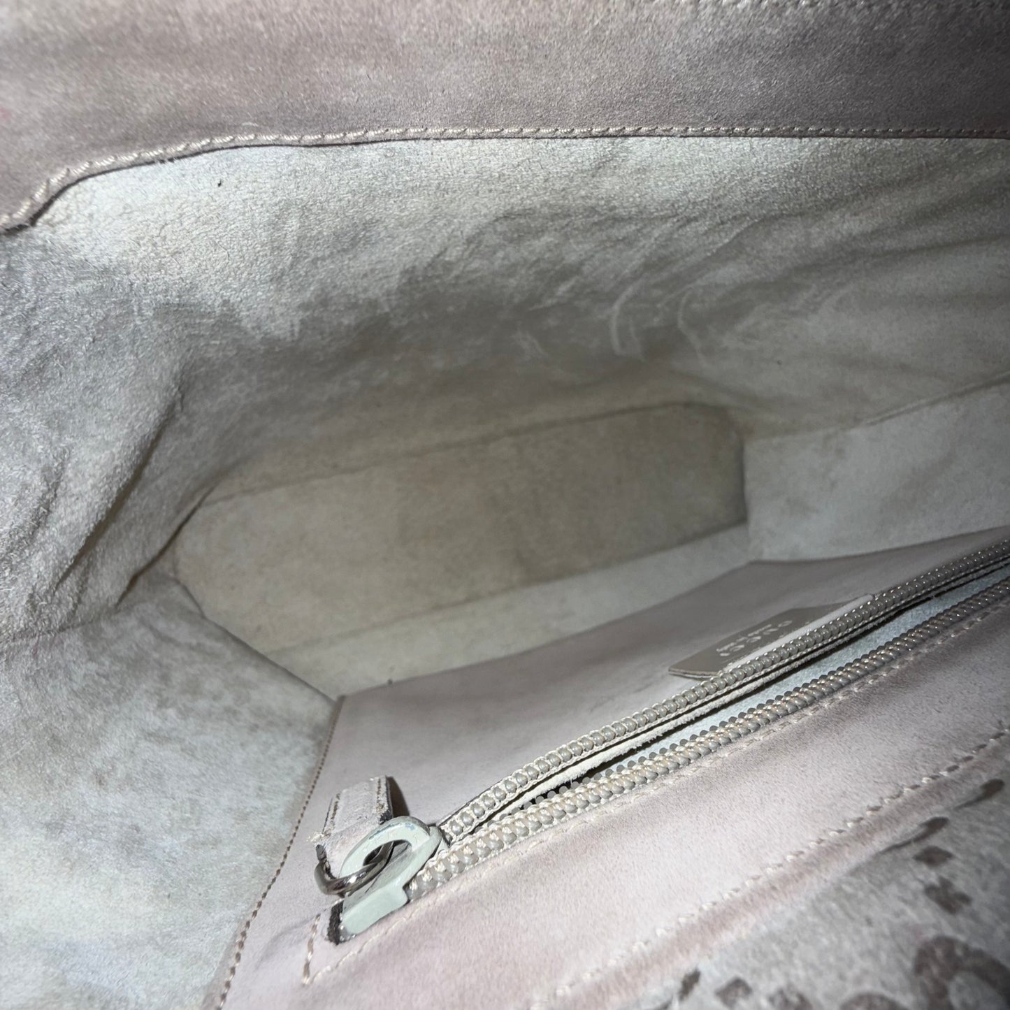 Gucci Beige Suede Monogram SIlver Top Handle Bag