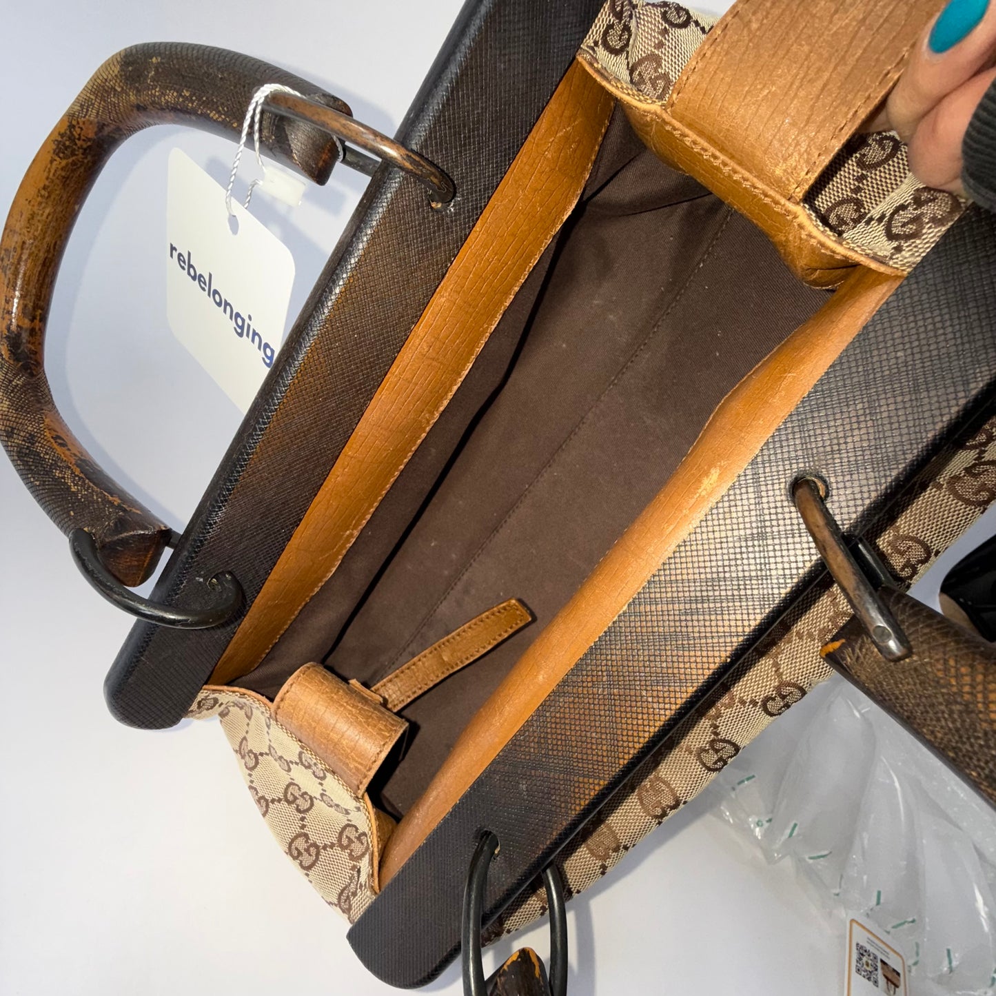 Gucci Brown Monogram Wooden Handle Bag