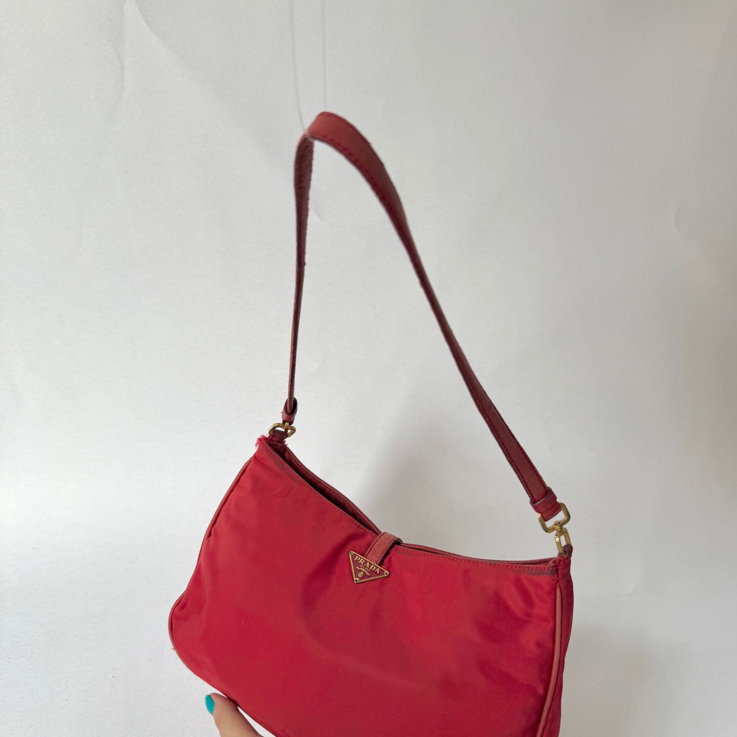 Prada Red Nylon & Gold HW Shoulder Bag