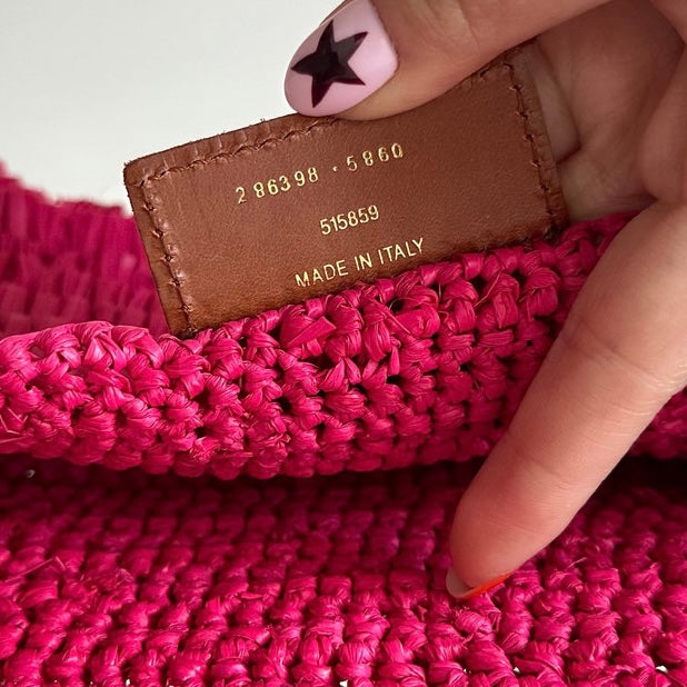 Balenciaga Woven Pink & Beige Panier Large Basket Rafia Tote w/ Mirror