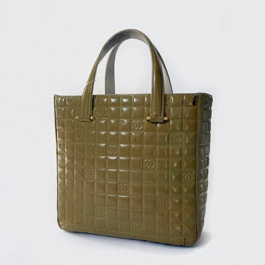 Chanel Yellow Patent Leather Chocolate Bar Tote Bag