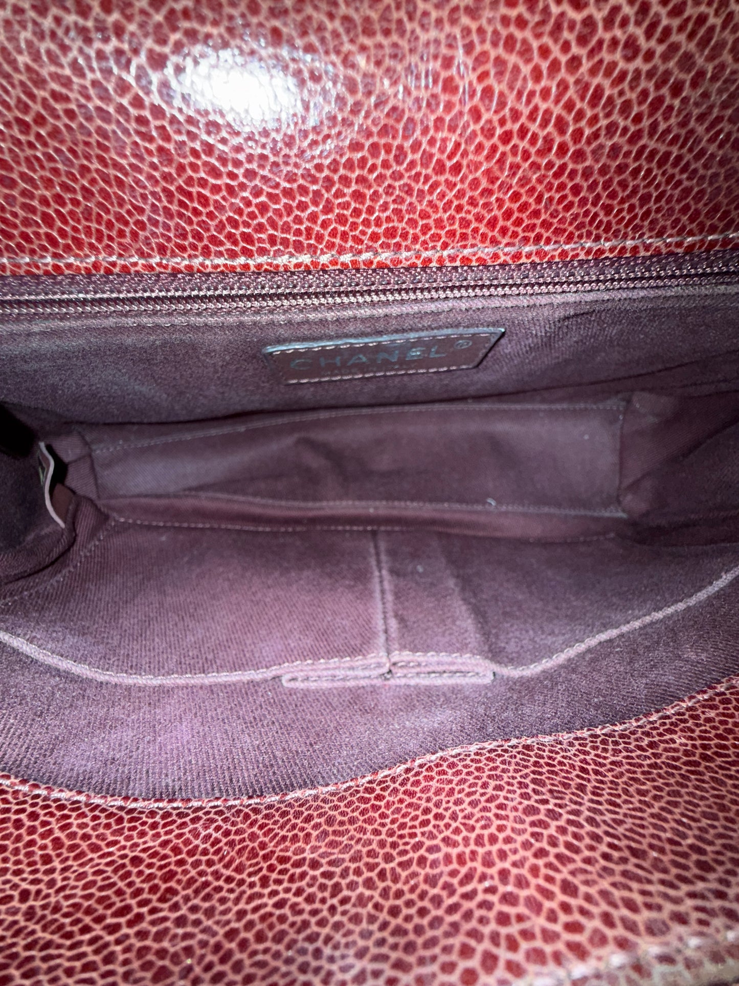 Chanel Burgundy Crumbled Caviar Leather Crave Flap