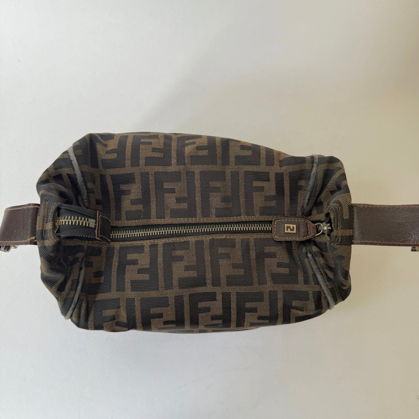 Fendi Brown Zucca Canvas Clip Top Vanity Bag