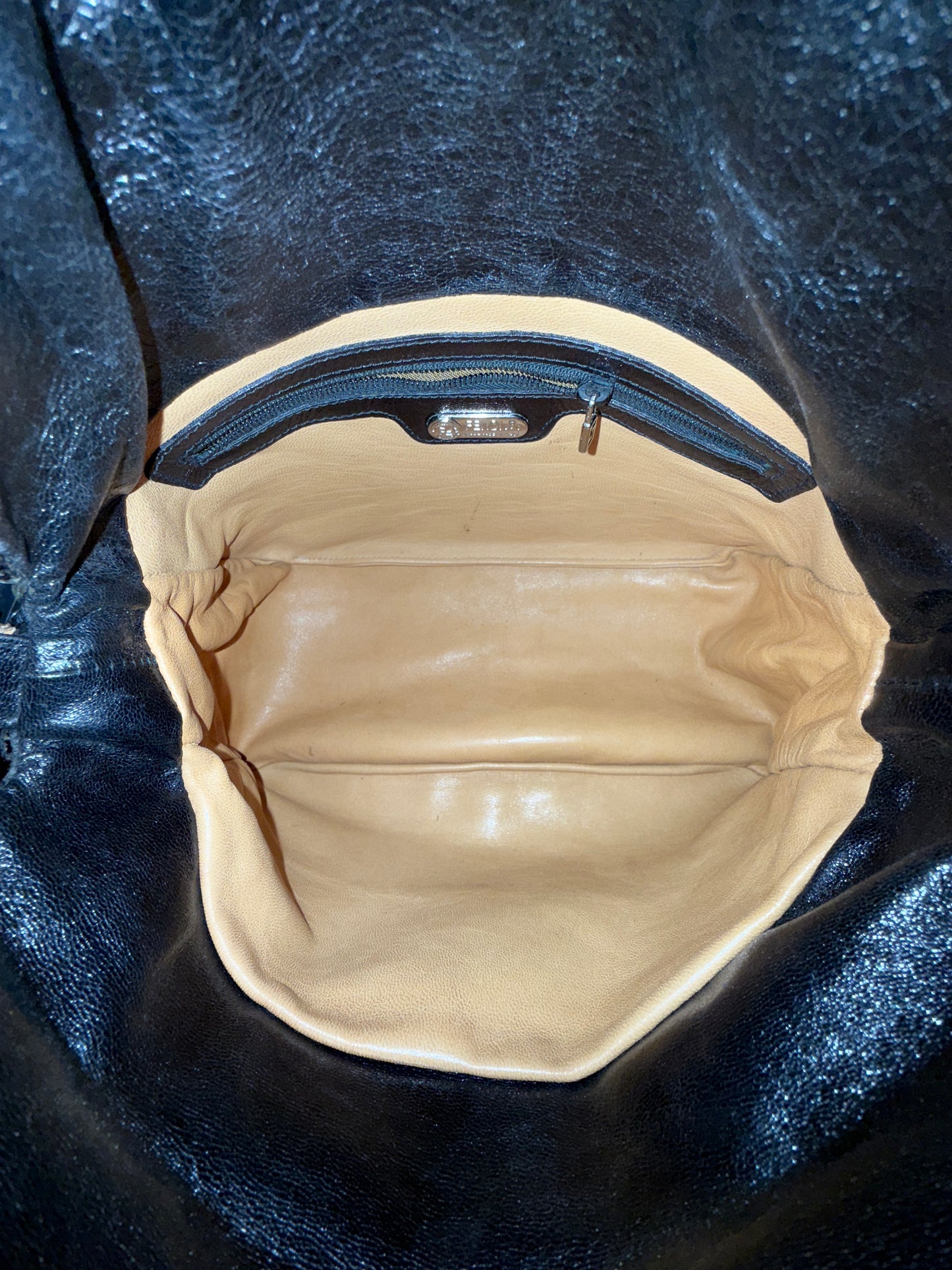 RARE Fendi Black & Gold Sequin Zucca Rounded Mamma Baguette Shoulder Bag