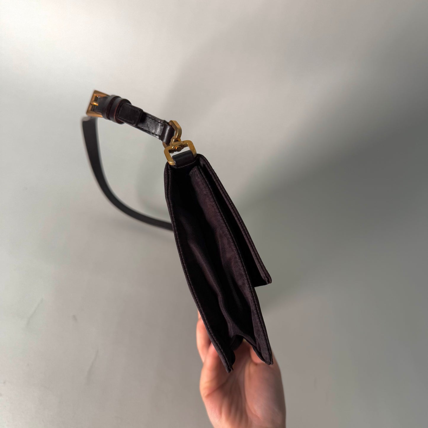 Prada Brown Nylon Gold Hardware Shoulder Bag