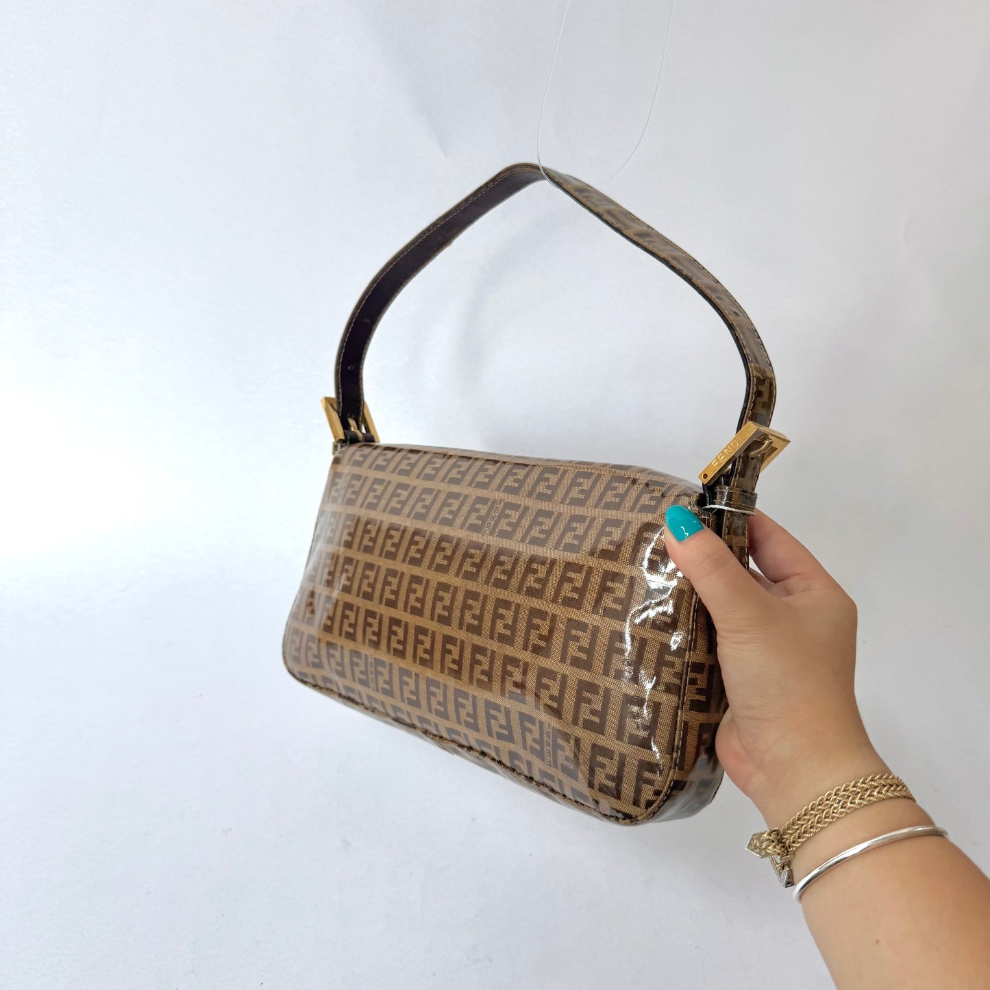 Fendi Brown Zucchino Patent Leather Baguette