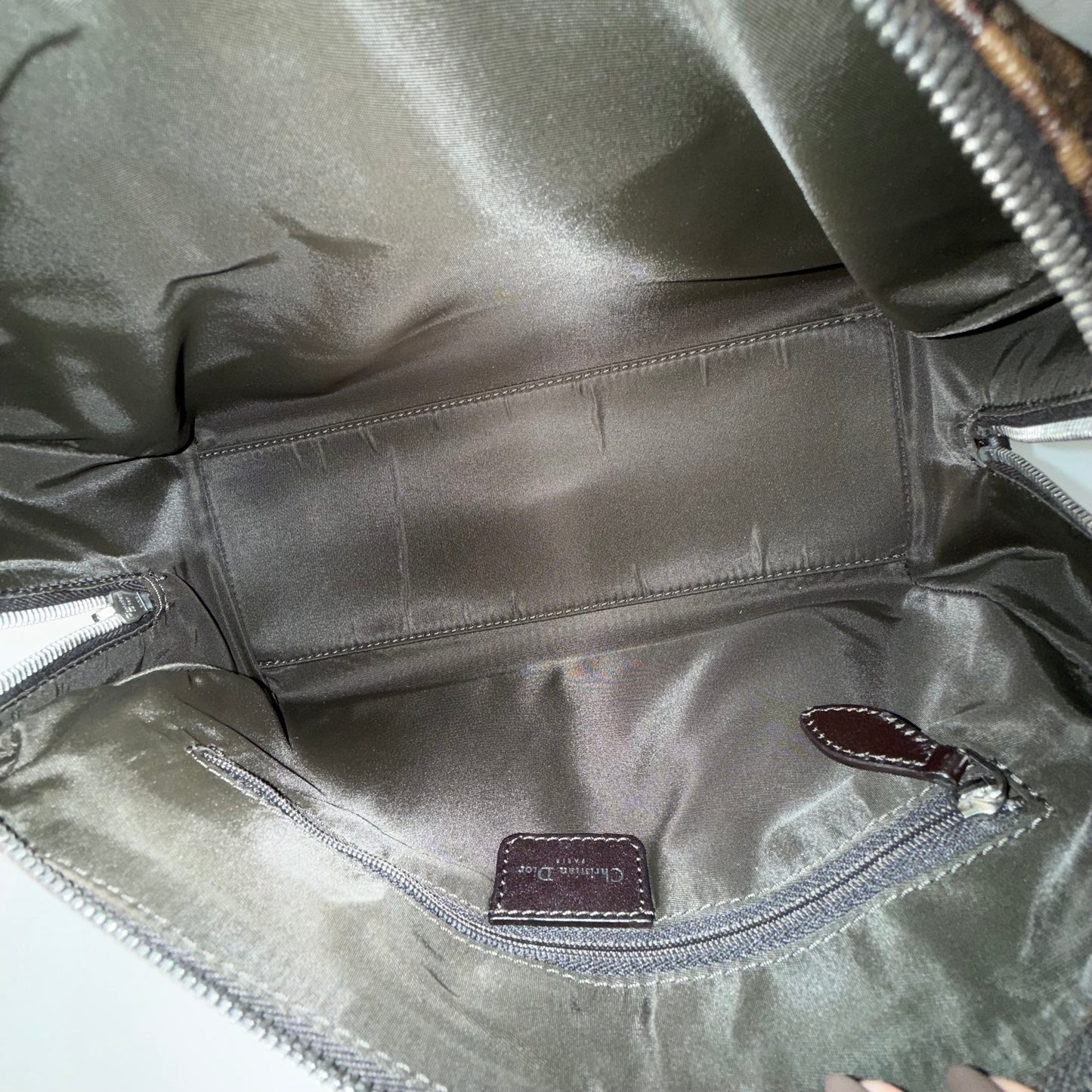 RARE Christian Dior Brown Coated Canvas Trotter Flower Romantique Shoulder Bag