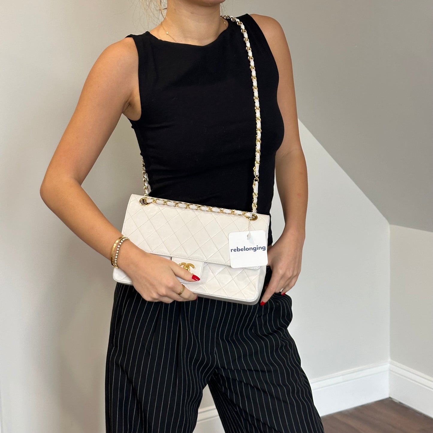 Chanel Vintage White Classic Double Flap 24K GPHW