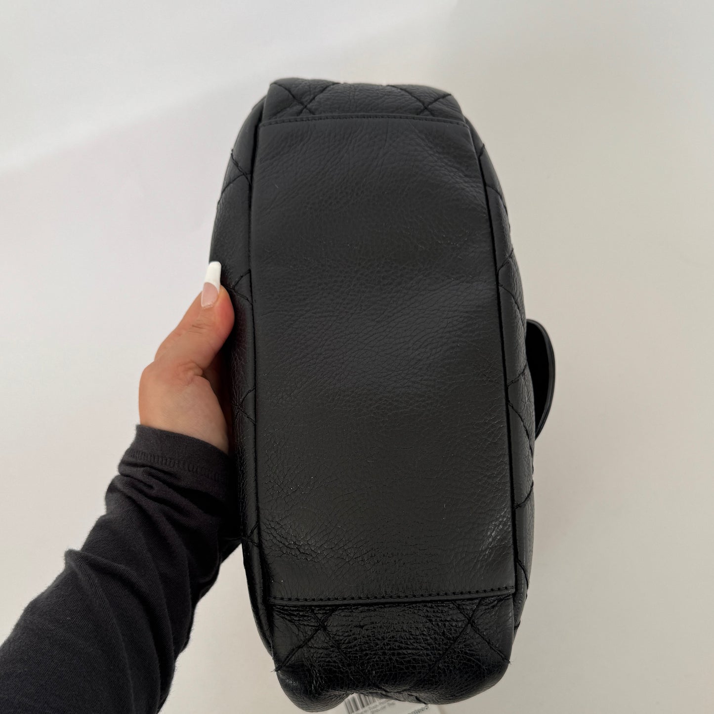 Chanel Black Pebbled Leather Stitched On The Road Shoulder Flap Bag