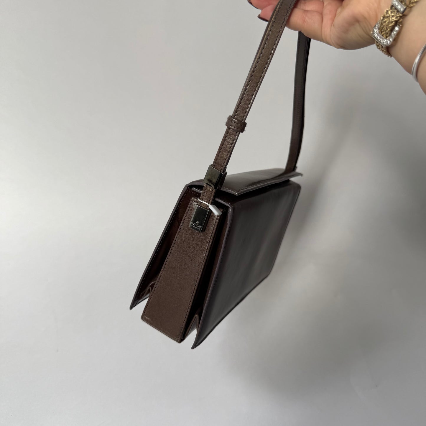 Gucci Brown Leather Pochette Bag